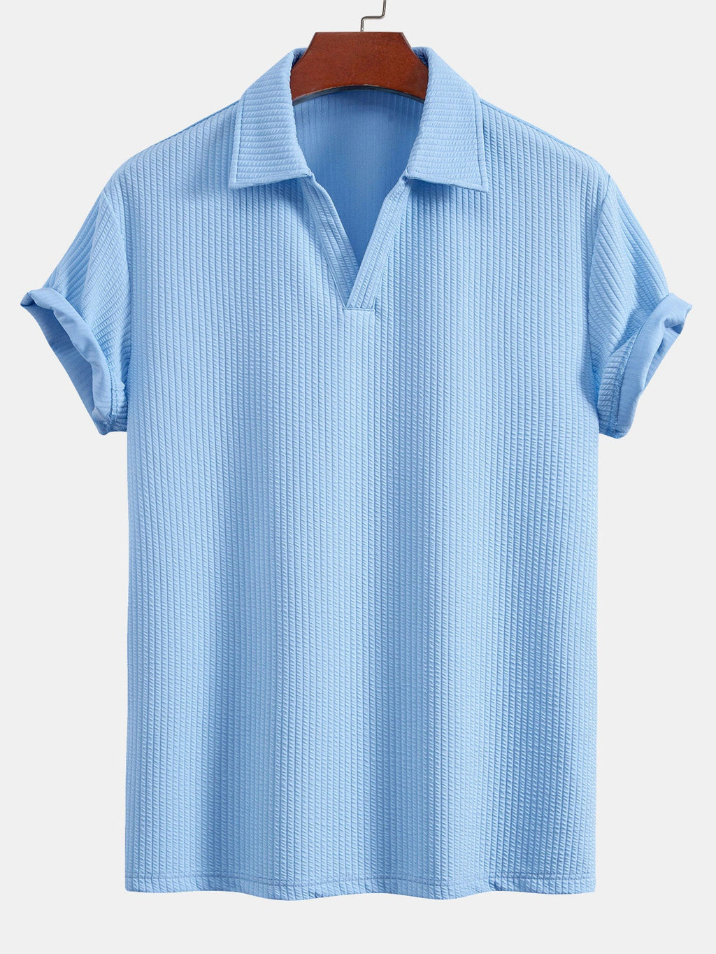 Short Sleeved V-Neck Ribbed Polo & Straight Leg Ribbed Pants