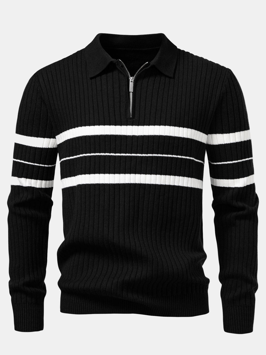 Stripe Zip Knit Ribbed Polo Shirt & Slim Fit Tapered Trousers