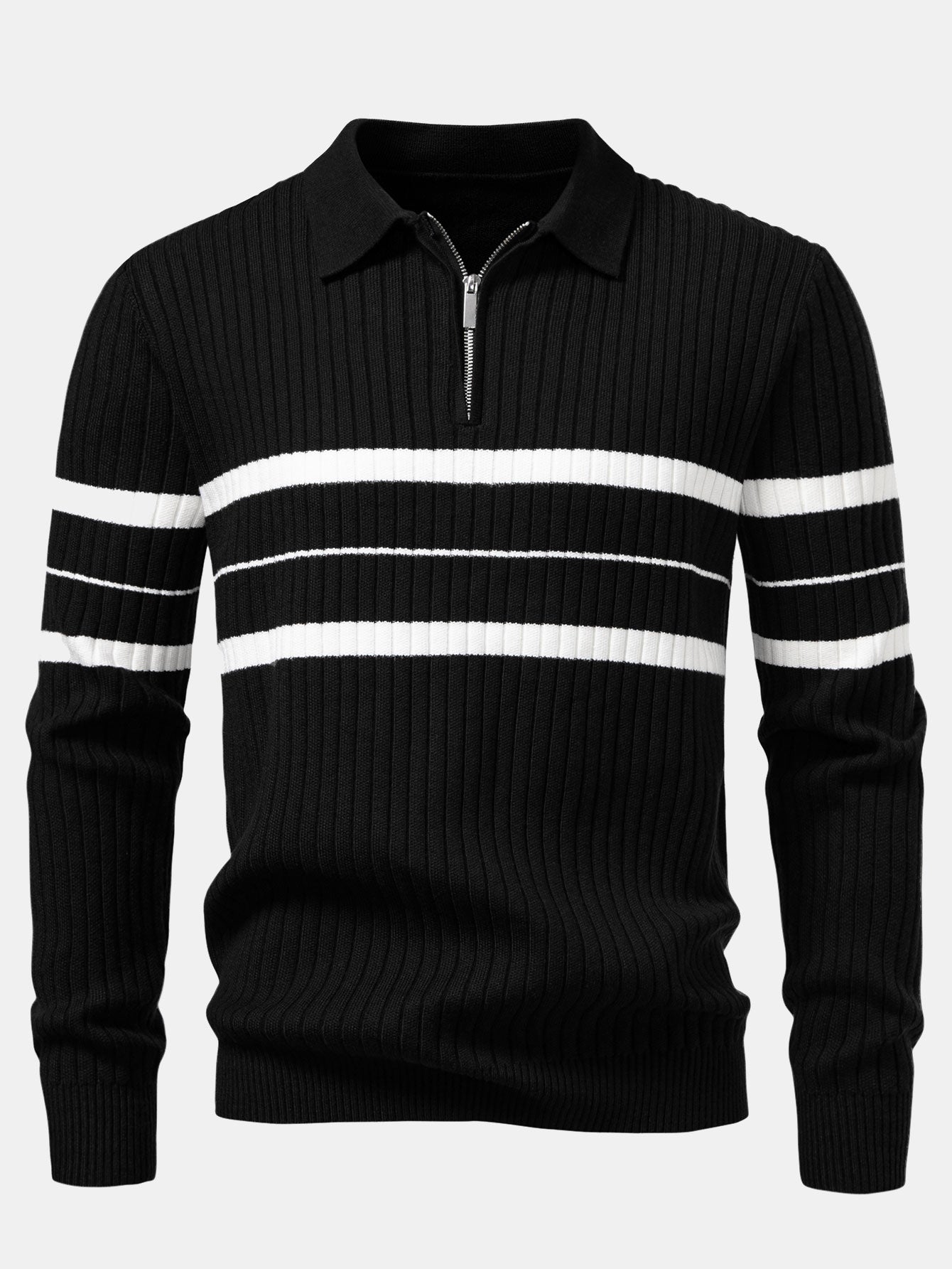 Stripe Zip Knit Ribbed Polo Shirt & Slim Fit Tapered Trousers