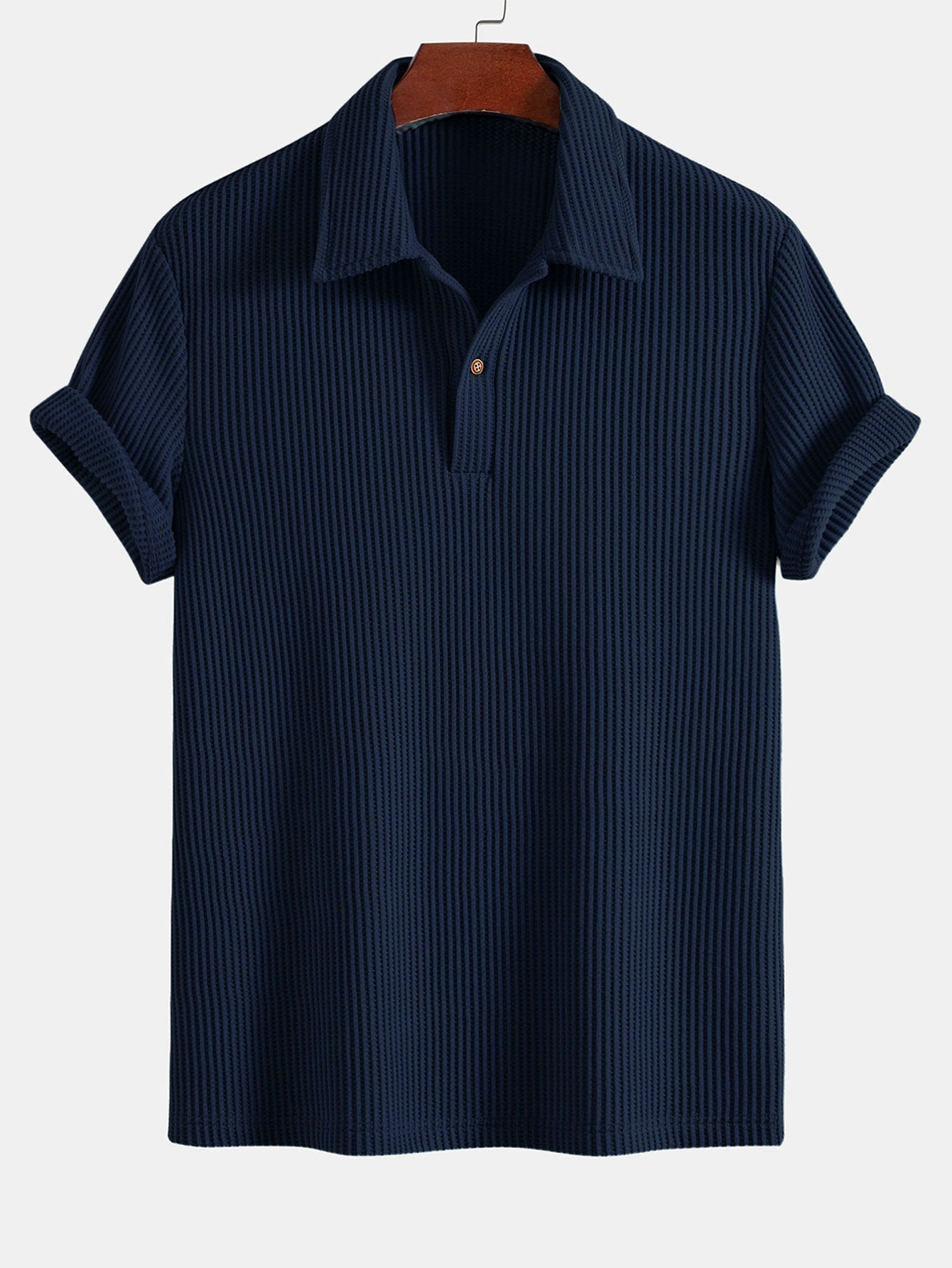Short Sleeved Waffle Polo & Straight Leg Linen Pants