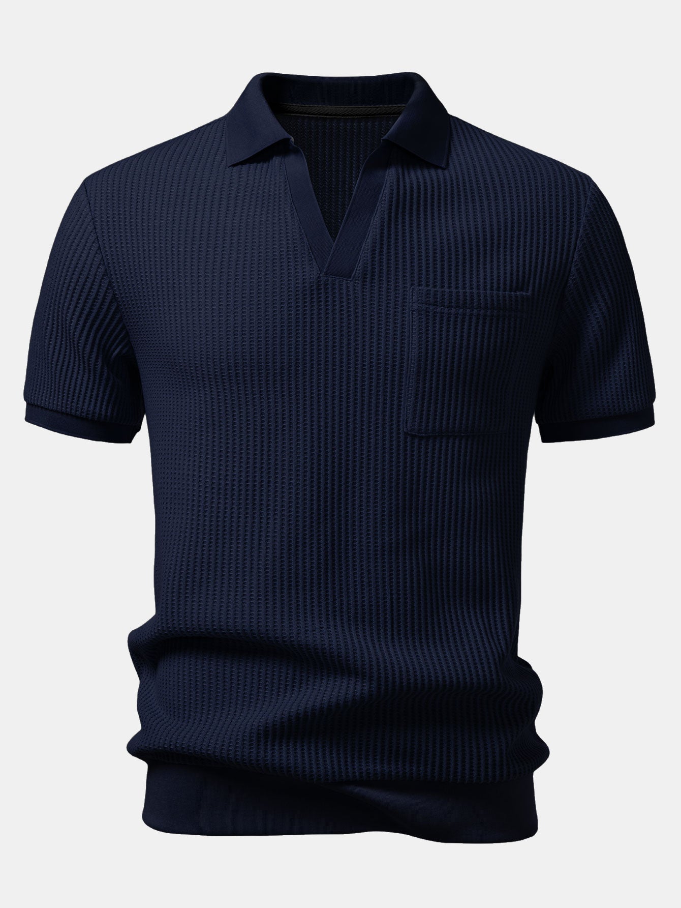Waffle Johnny Collar Polo With Pocket & Slim Fit Tapered Trousers
