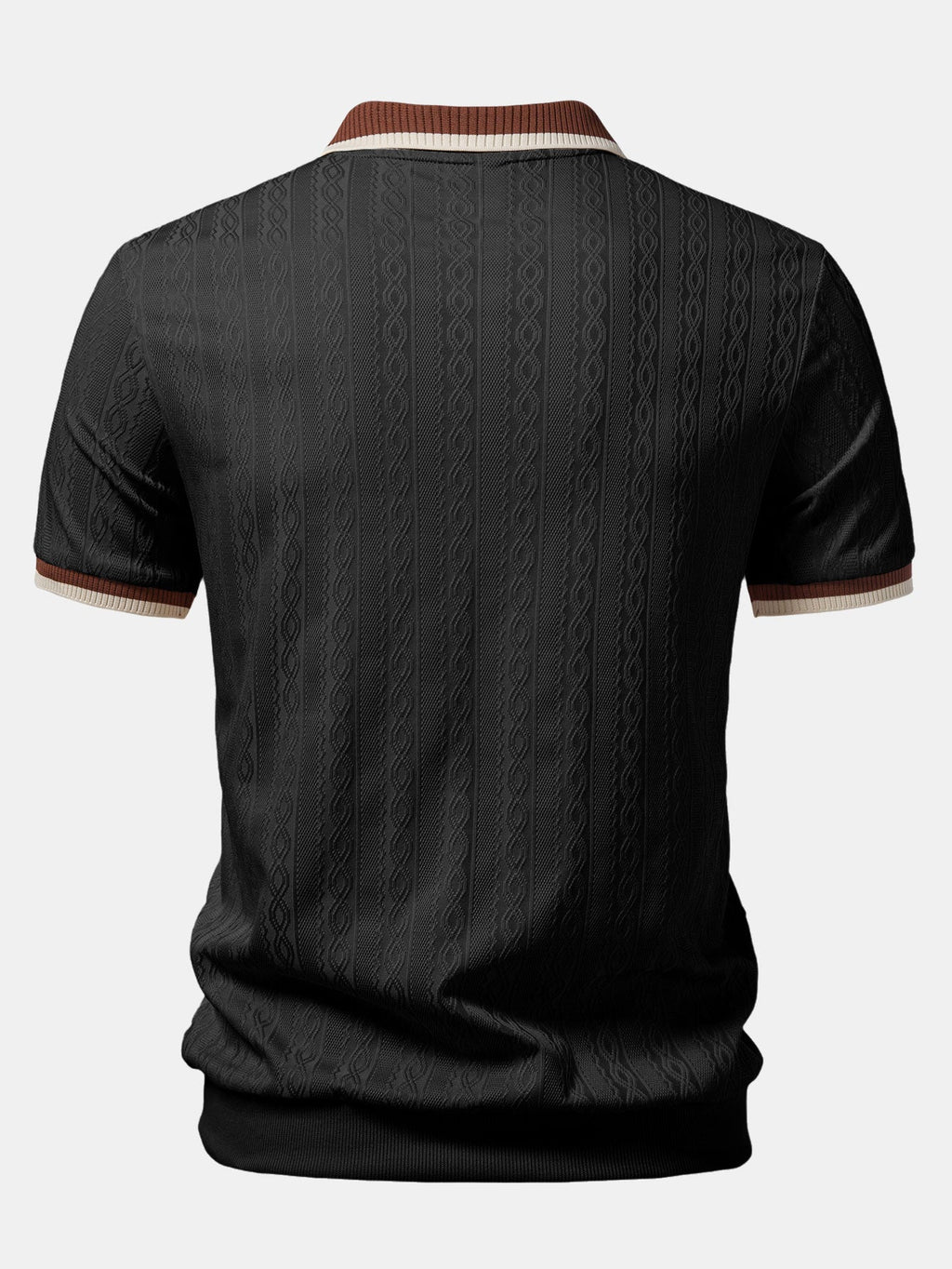 Contrast Trim Textured Zipper Knit Polo & Elastic Waist Chino Shorts