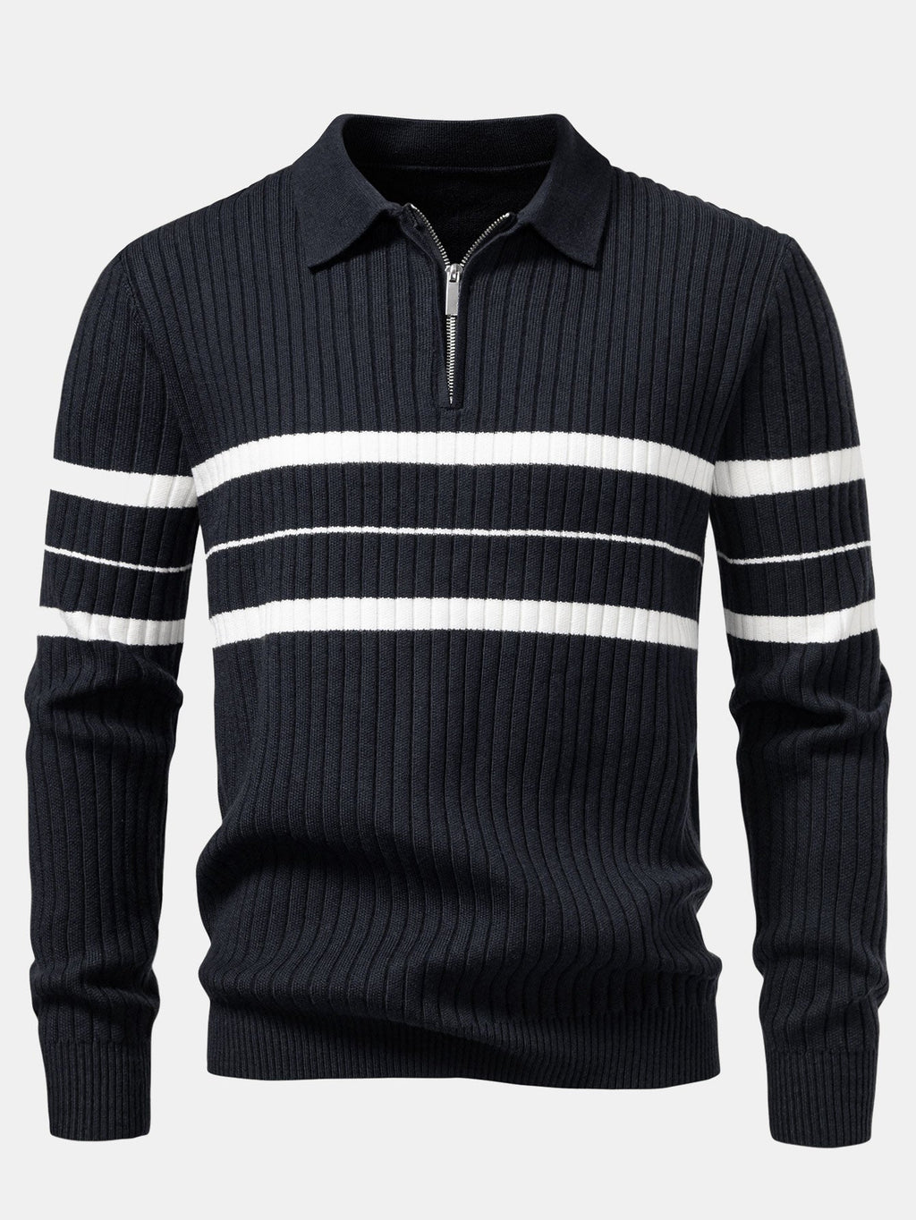 Stripe Zip Knit Ribbed Polo Shirt & Slim Fit Tapered Trousers