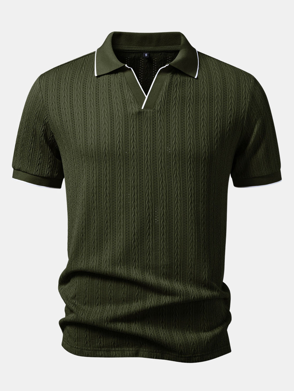 Geometric Jacquard Johnny Collar Polo & Elastic Waist Chino Shorts