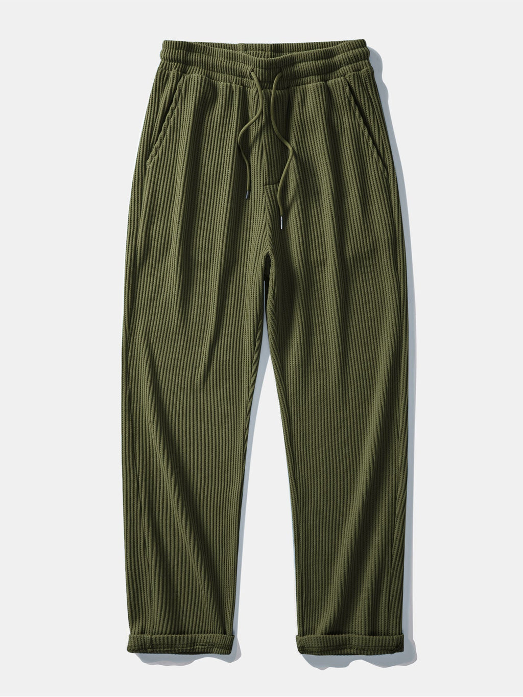 Contrast Knit Waffle Johnny Collar Polo & Drawstring Knitted Waffle Pants
