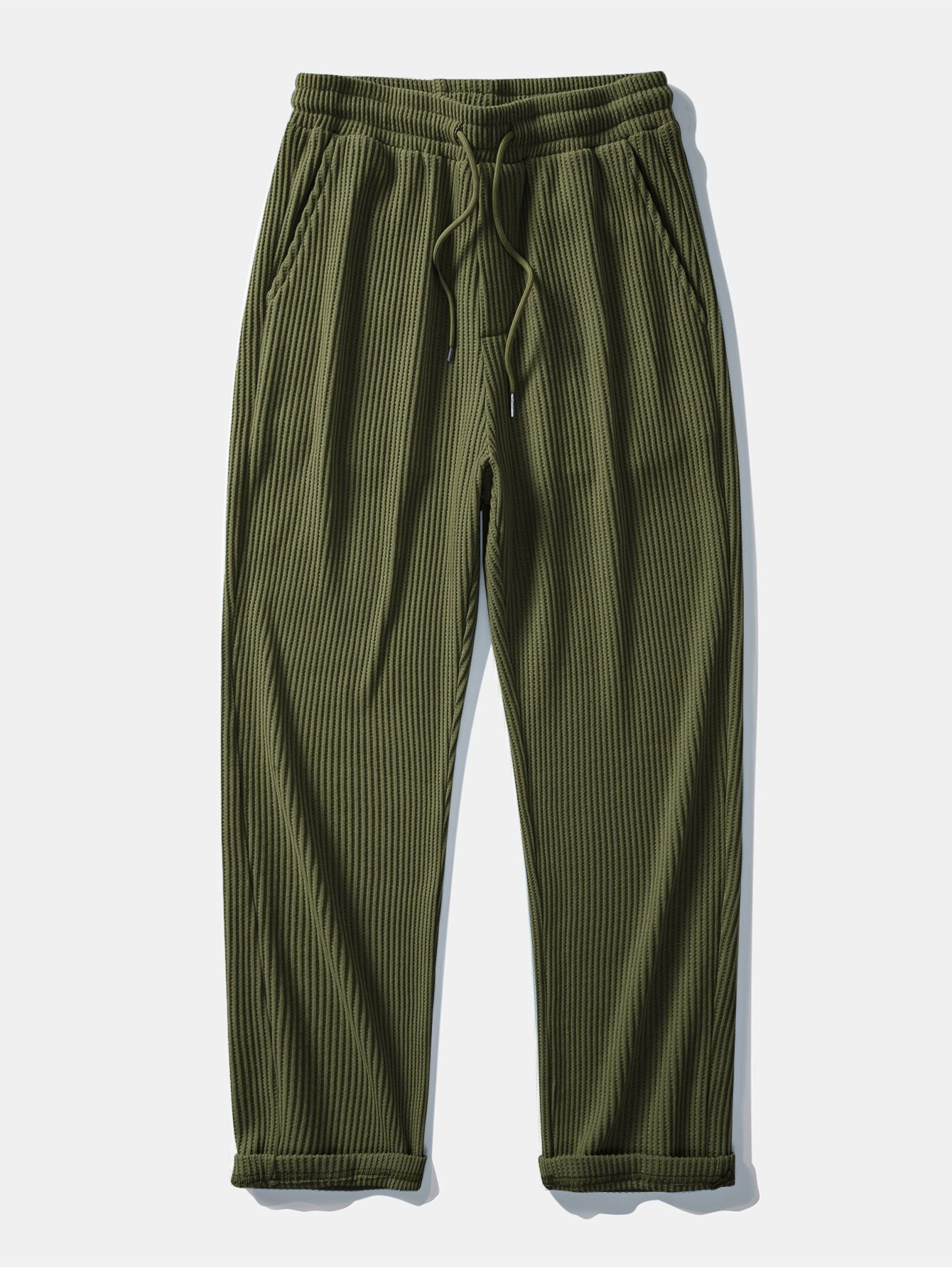 Contrast Knit Waffle Johnny Collar Polo & Drawstring Knitted Waffle Pants