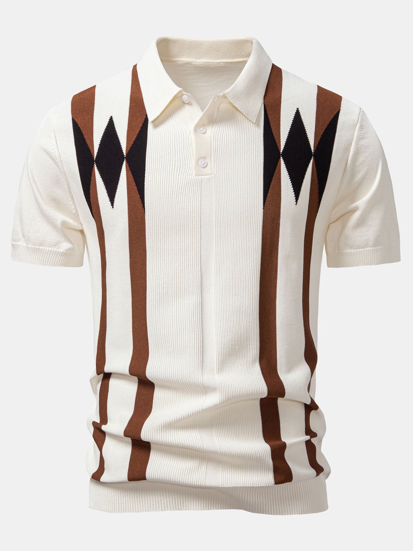 Stripe Geometric Jacquard Knitted Polo Shirt & Cotton Chino Shorts