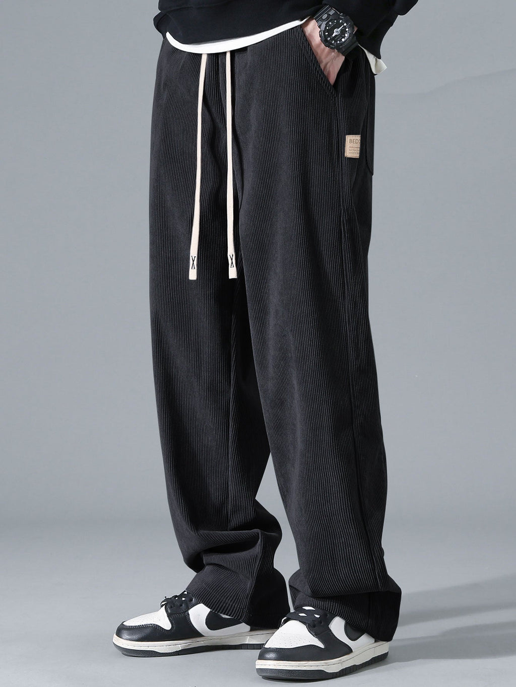Relax Fit Contrast Corduroy Polo Collar Sweatshirt & Straight Leg Corduroy Pants