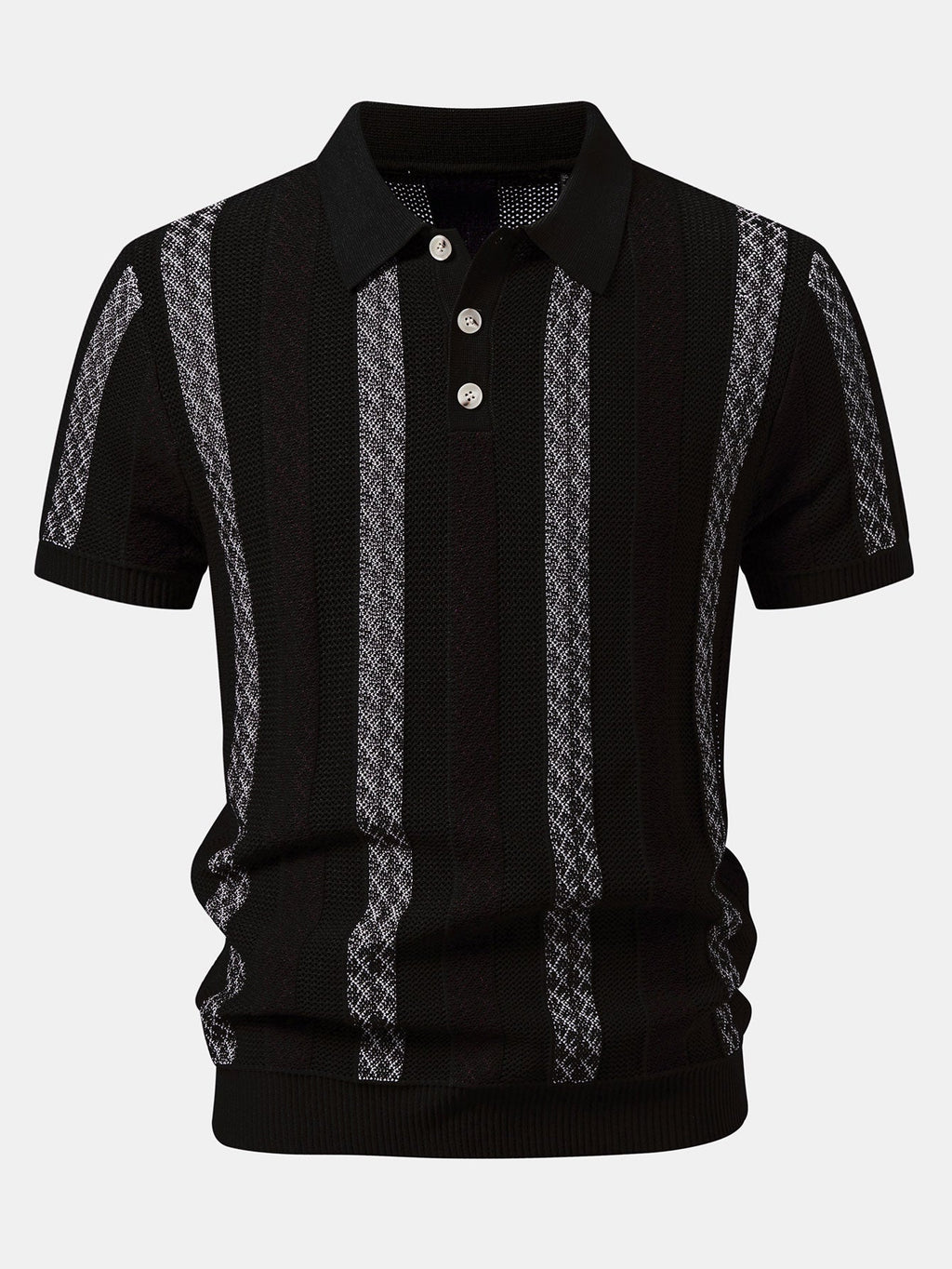 Striped Textured Knit Polo & Slim Fit Tapered Trousers