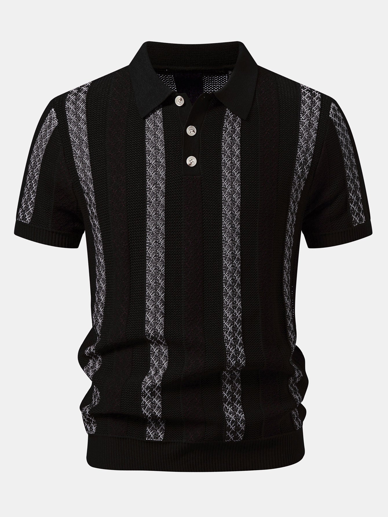 Striped Textured Knit Polo & Slim Fit Tapered Trousers