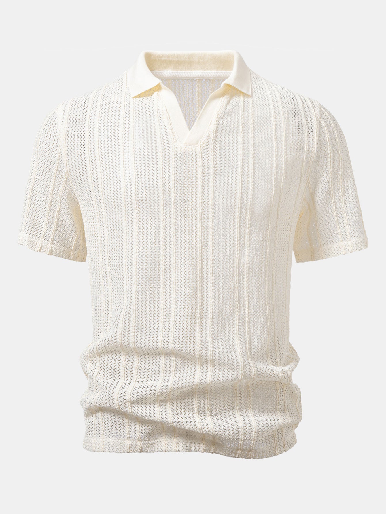 Relax Fit Striped Open Knit Polo & Straight Leg Linen Pants