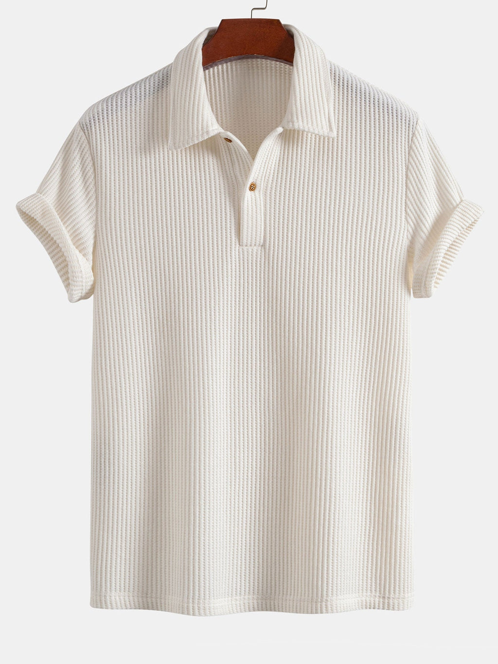 Short Sleeved Waffle Polo & Straight Leg Linen Pants