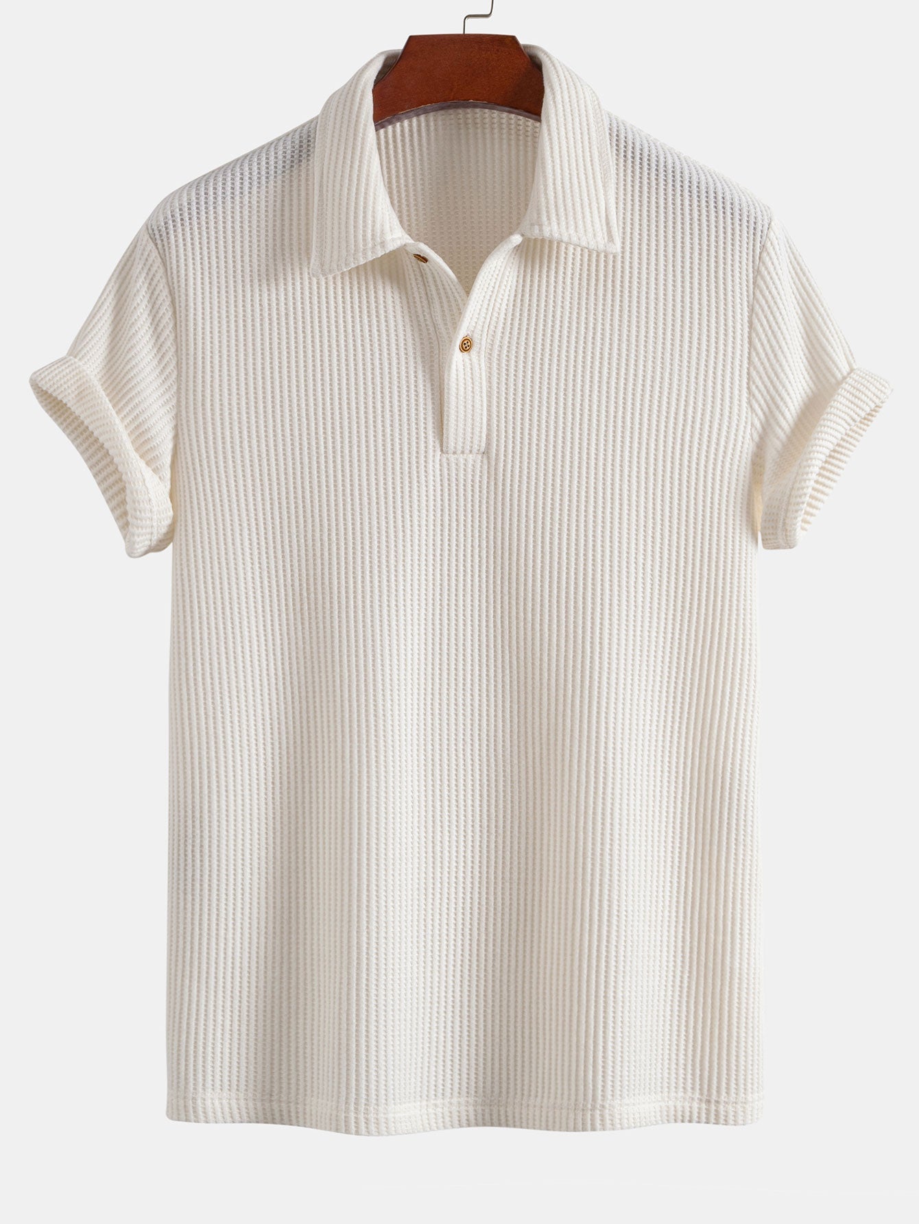Short Sleeved Waffle Polo & Drawstring Knitted Waffle Shorts