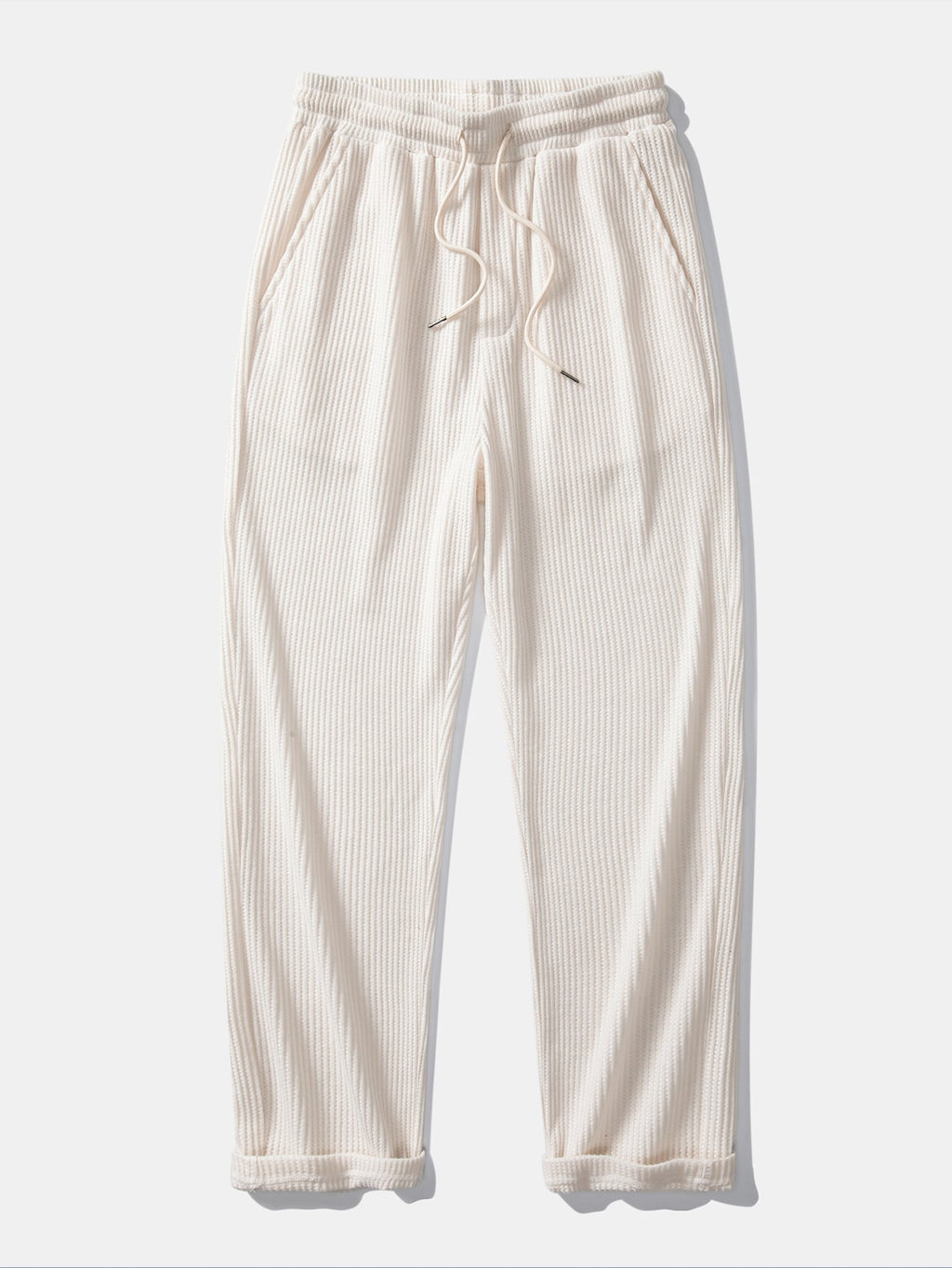 Contrast Textured Johnny Collar Knit Polo & Drawstring Knitted Waffle Pants