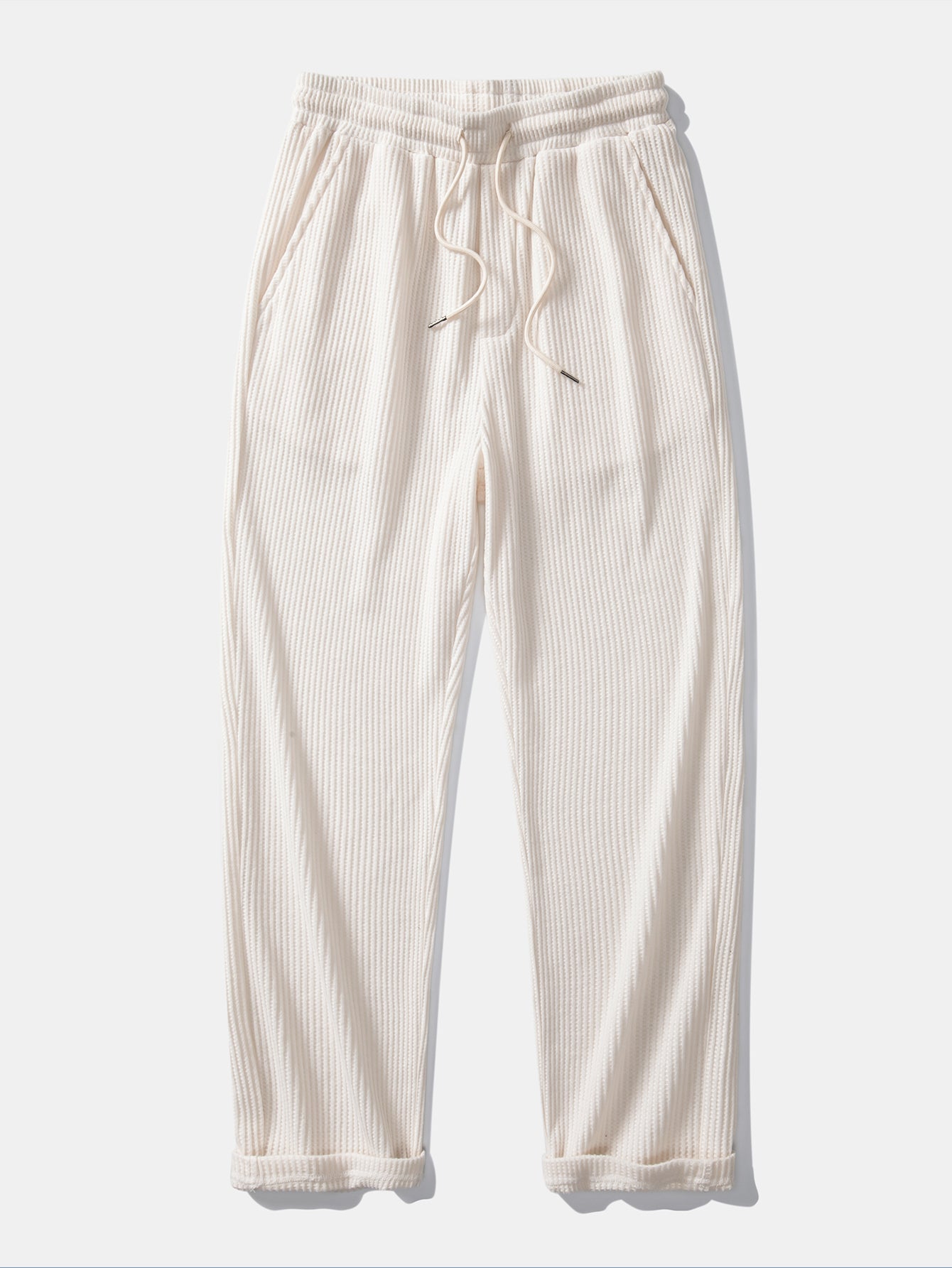 Stripe Johnny Collar Knit Polo & Drawstring Knitted Waffle Pants