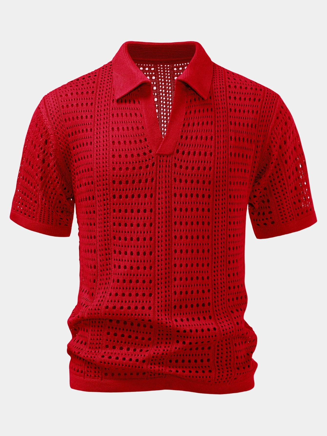 Crochet  V Neck Polo Shirt & Crinkle Textured Straight Leg Pants