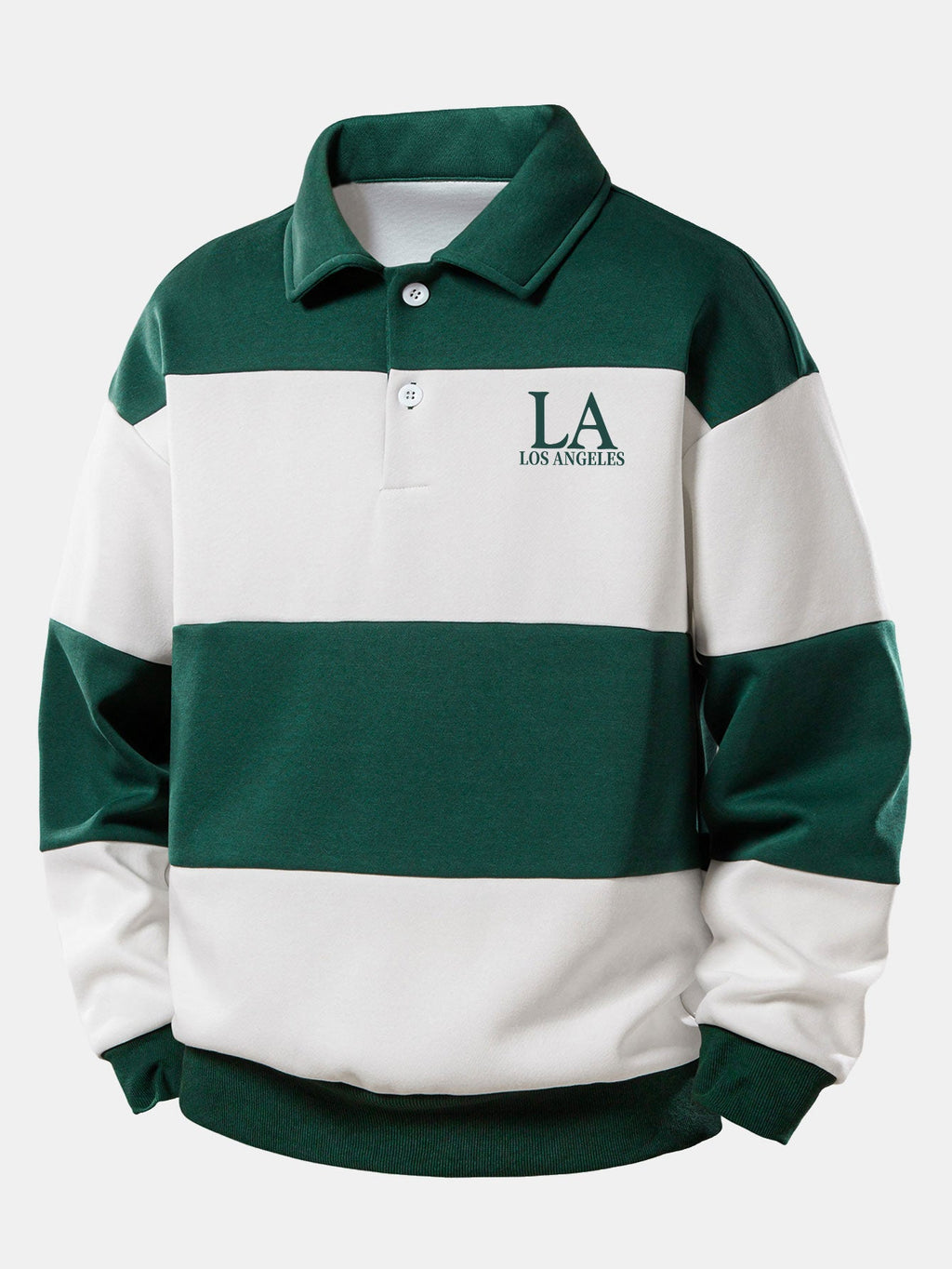 Relax Fit Los Angeles Print Color Block Polo Sweatshirt & Slit Hem Stripe Pants