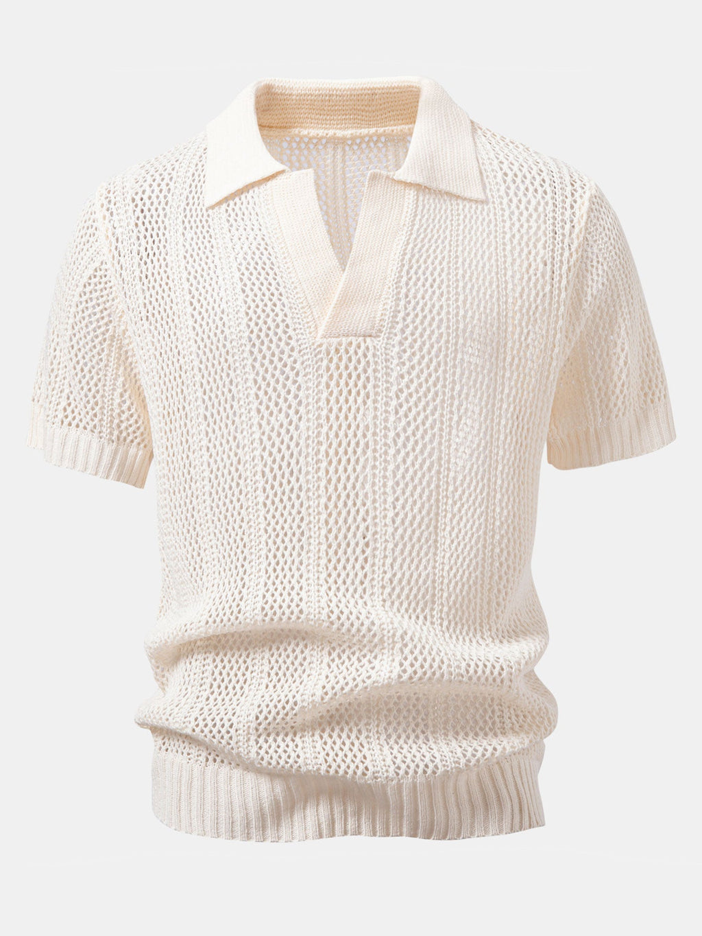 Relax Fit Crochet V Neck Knit Polo & Straight Leg Linen Pants