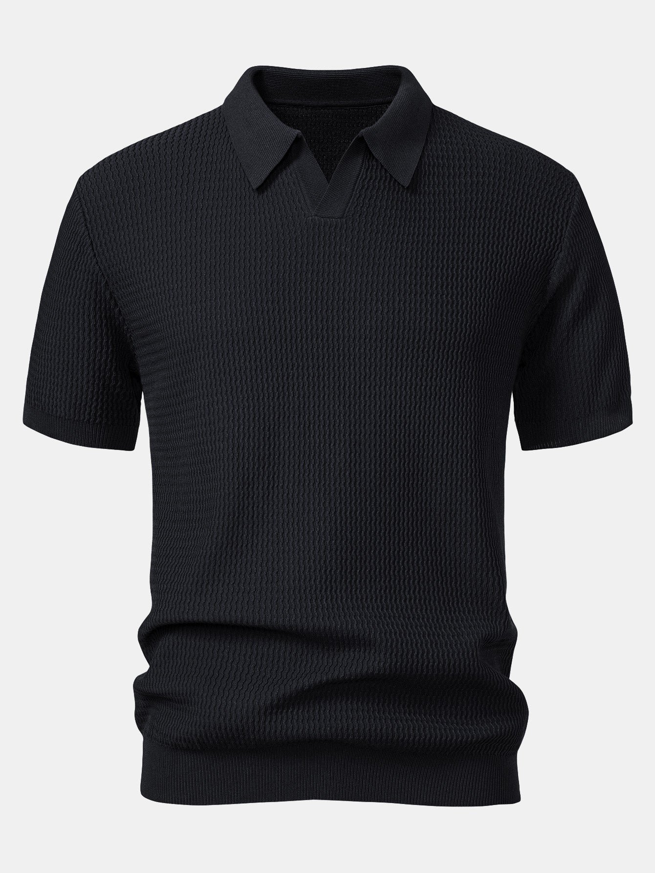 Wave Jacquard Knit V Neck Polo Shirt & Cotton Chino Shorts