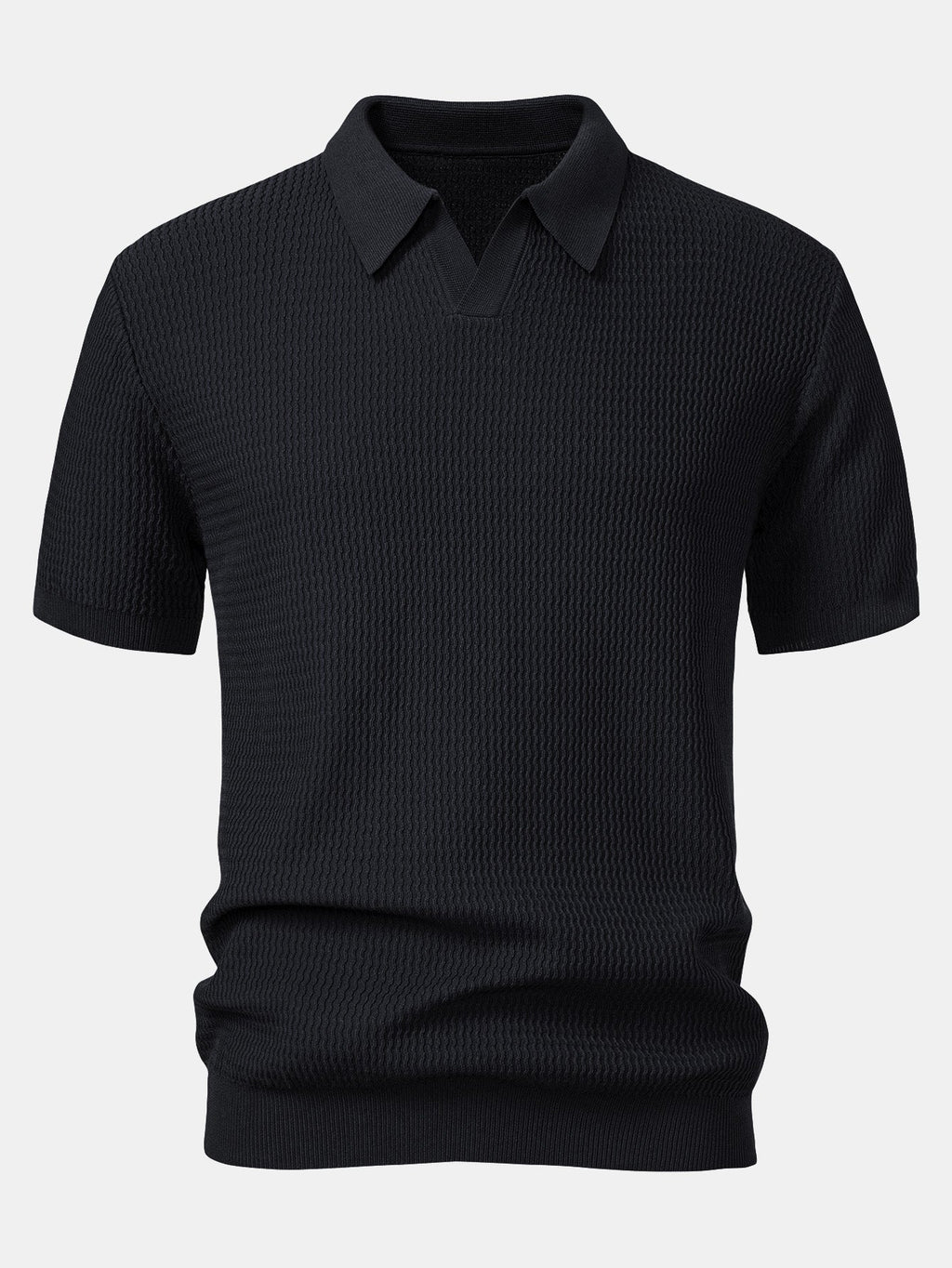 Wave Jacquard Knit V Neck Polo Shirt & Straight Leg Ribbed Pants