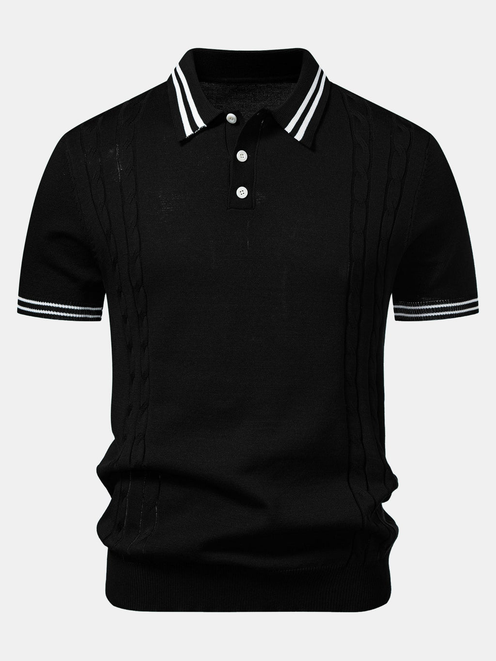 Contrast Trim Twisted Jacquard Knit Polo & Slim Fit Tapered Trousers