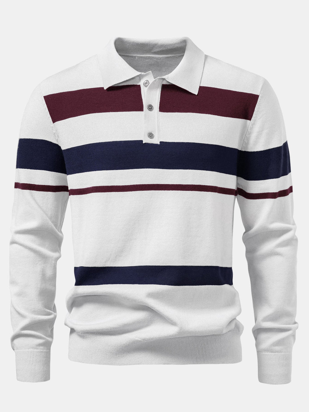 Long Sleeve Stripe Knit Polo Shirt & Slim Fit Tapered Trousers