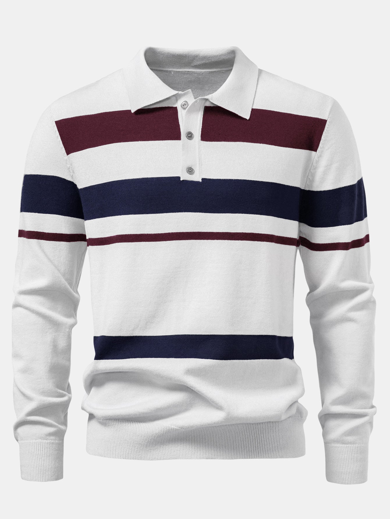 Long Sleeve Stripe Knit Polo Shirt & Slim Fit Tapered Trousers