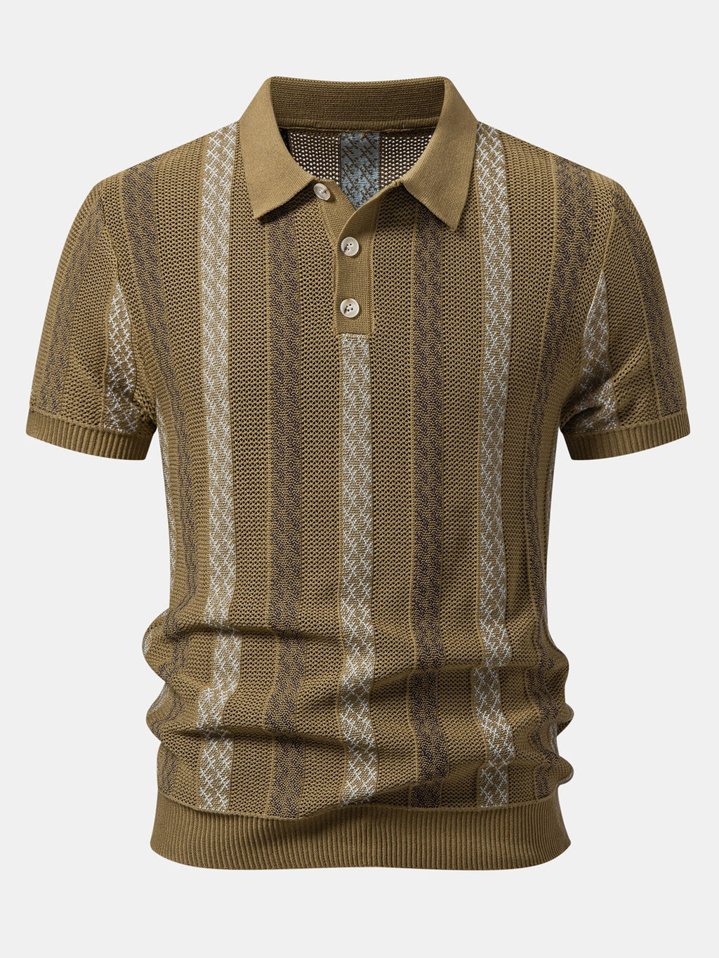Striped Textured Knit Polo & Slim Fit Tapered Trousers