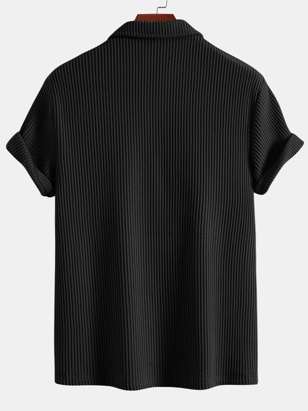 Short Sleeved Waffle V-neck Polo & Drawstring Knitted Waffle Shorts