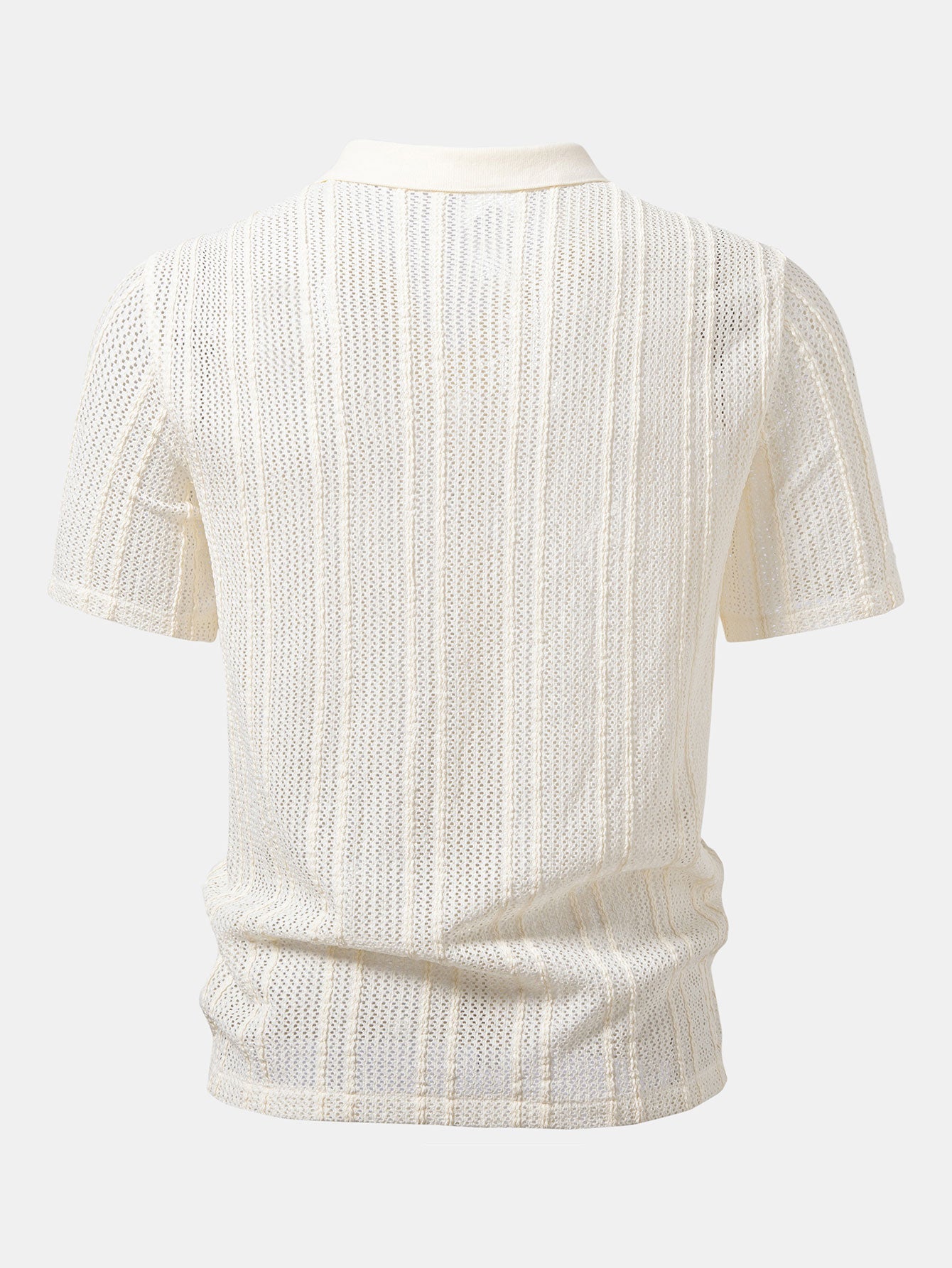 Relax Fit Striped Open Knit Polo & Straight Leg Linen Pants