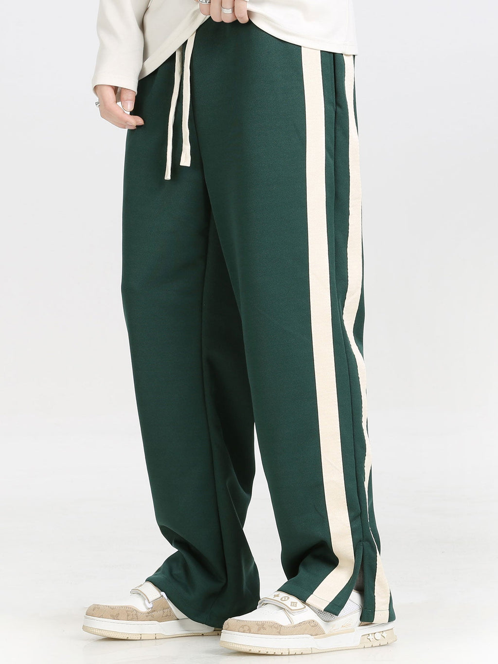 Relax Fit Los Angeles Print Color Block Polo Sweatshirt & Slit Hem Stripe Pants