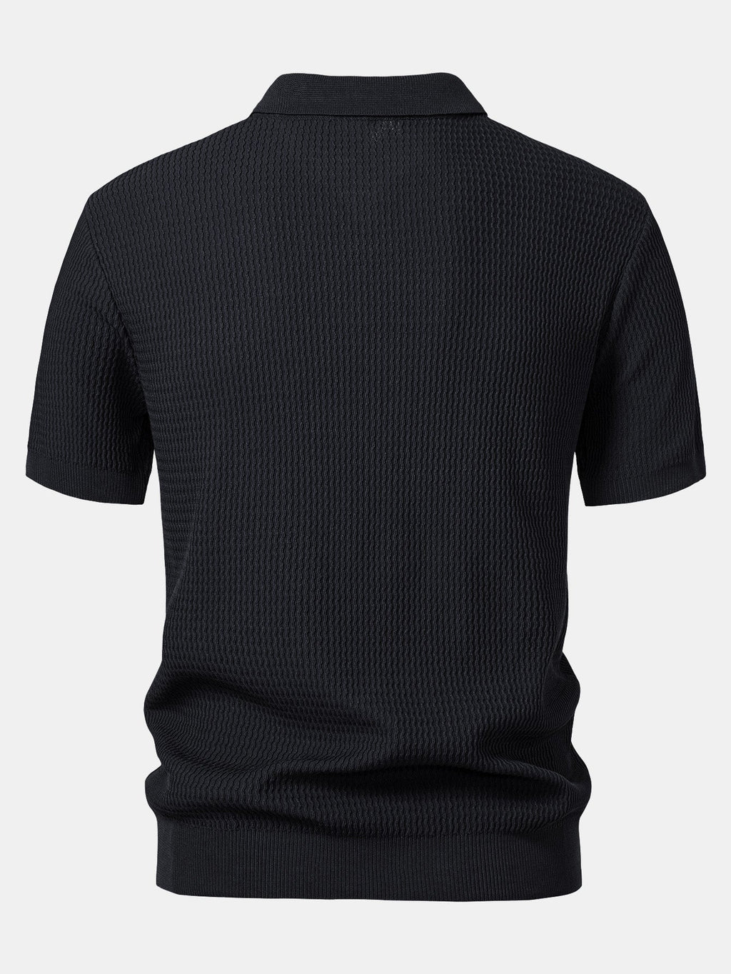 Wave Jacquard Knit V Neck Polo Shirt & Straight Leg Ribbed Pants