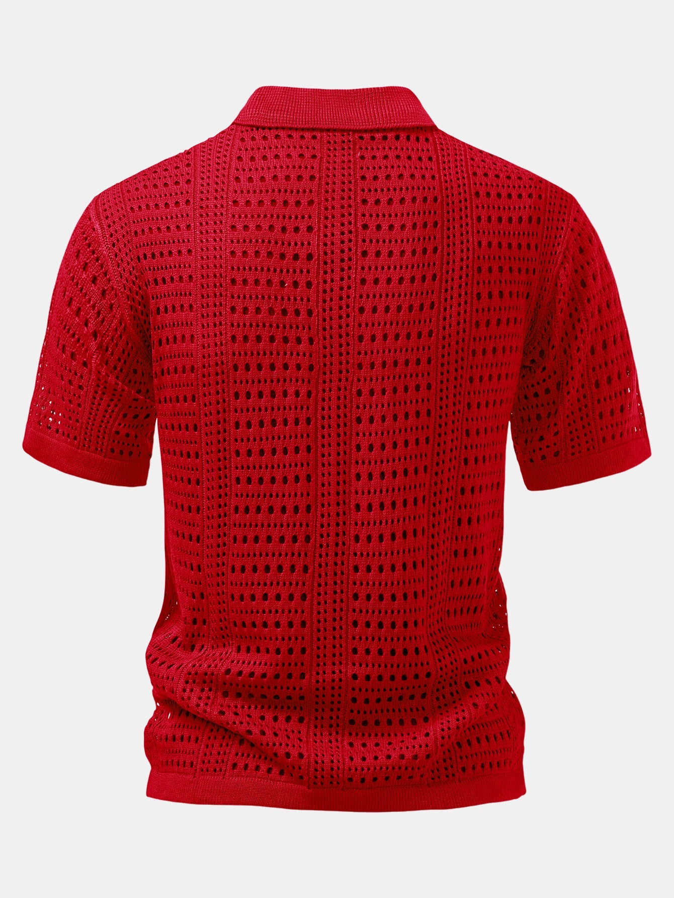 Crochet  V Neck Polo Shirt & Crinkle Textured Straight Leg Pants