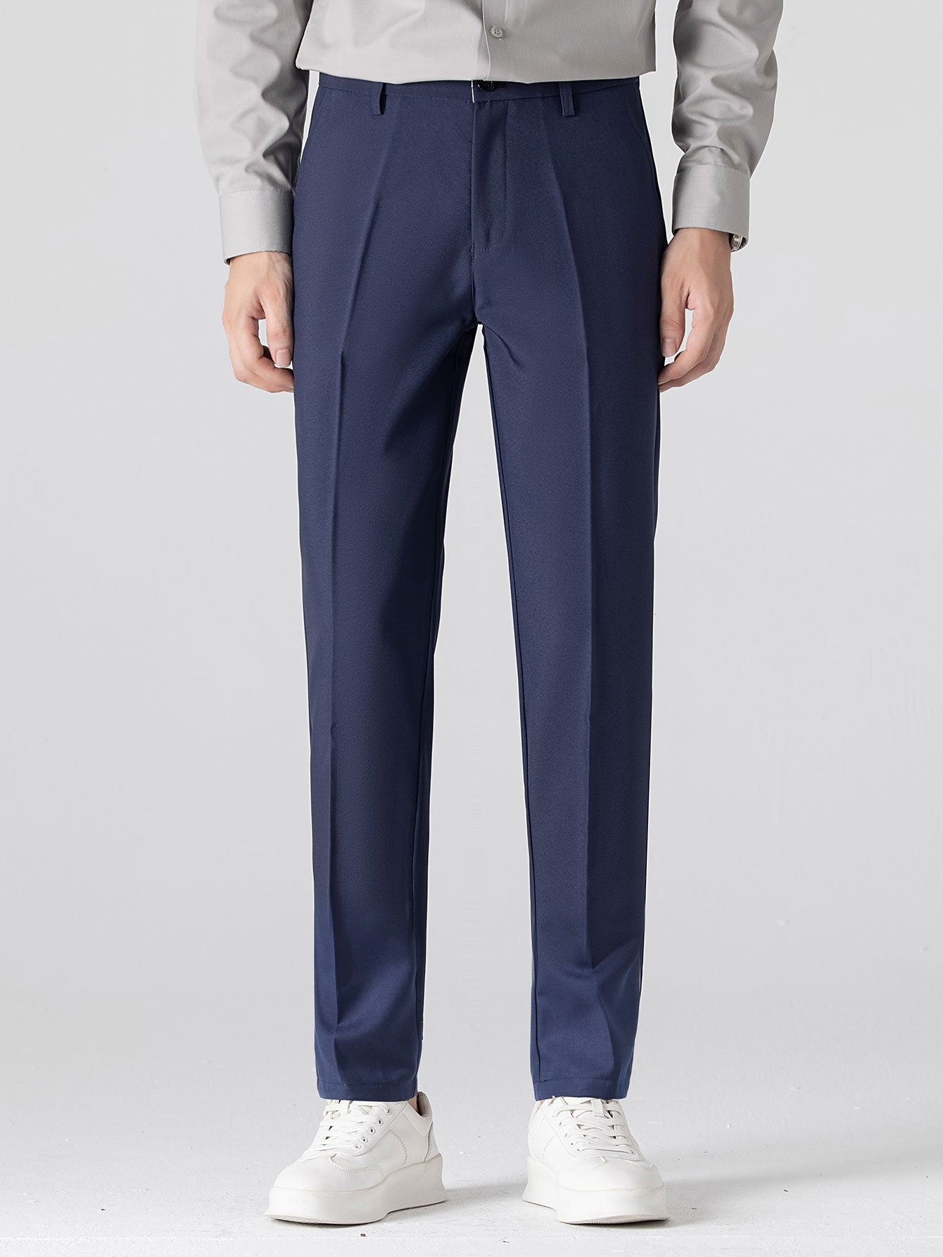 Contrast Textured Johnny Collar Knit Polo & Slim Fit Tapered Trousers