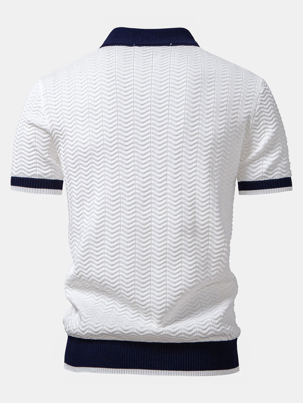 Texture Contrast Knitted V Neck Polo Shirt & Slim Fit Tapered Trousers