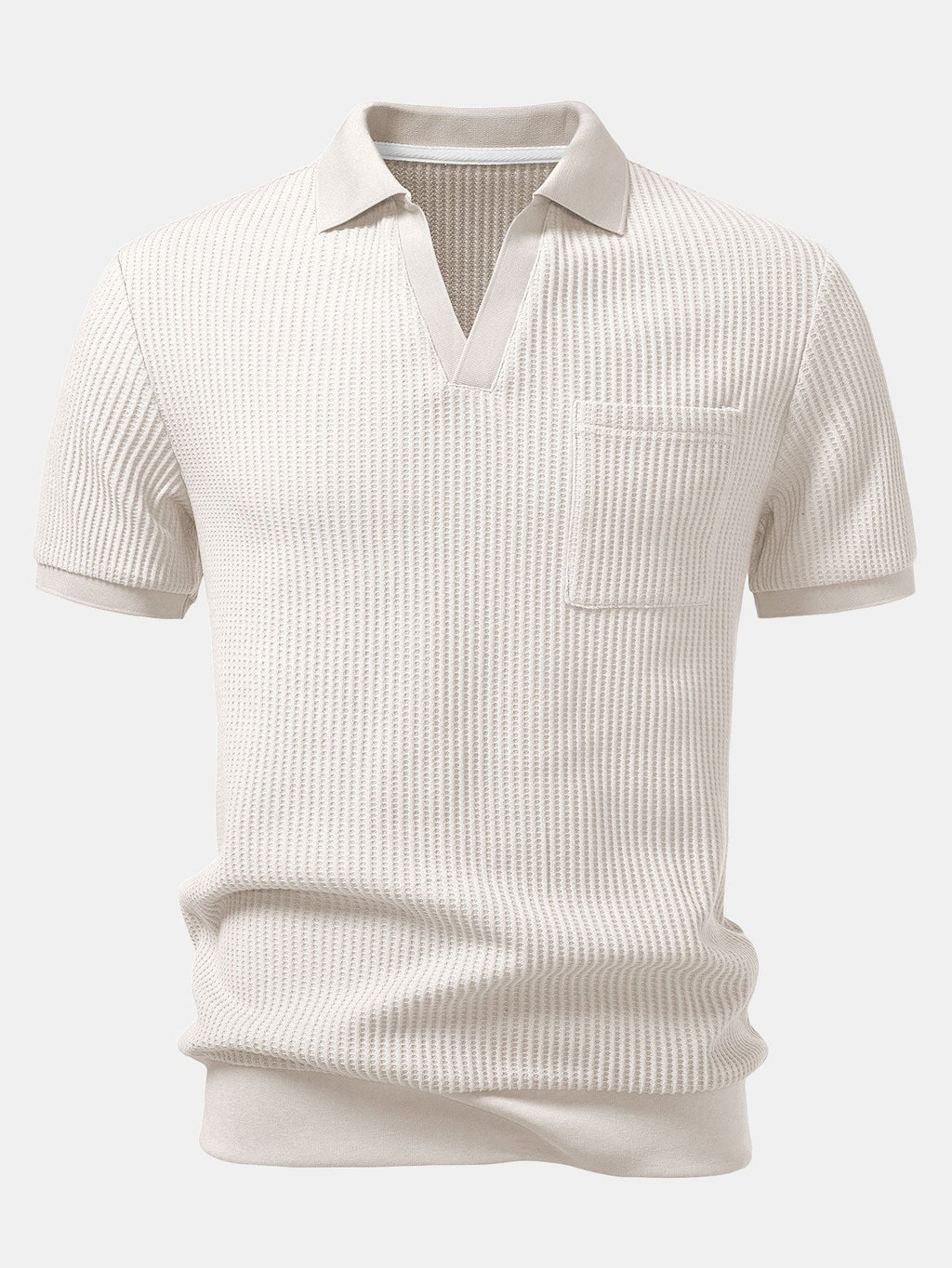 Waffle Johnny Collar Polo With Pocket & Drawstring Knitted Waffle Pants