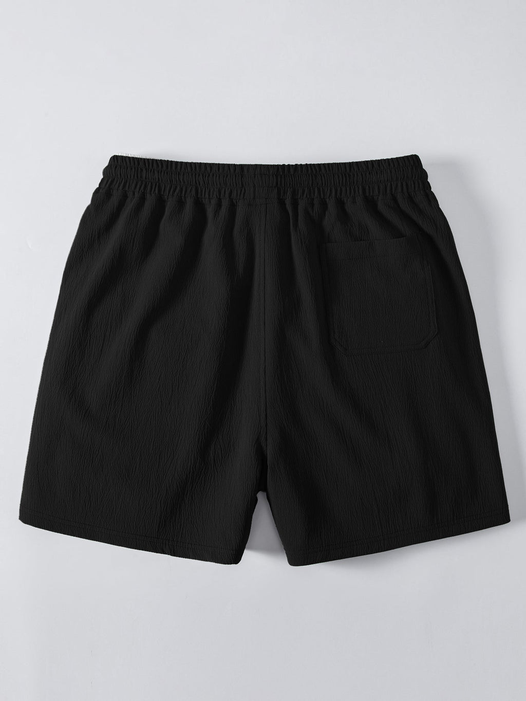 Striped Crochet V Neck Polo & Crinkle Textured Drawstring 5" Shorts
