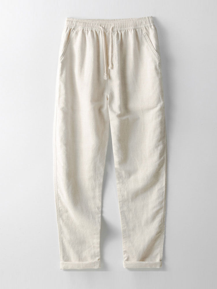 Waffle Stripe Johnny Collar Polo & Straight Leg Linen Pants