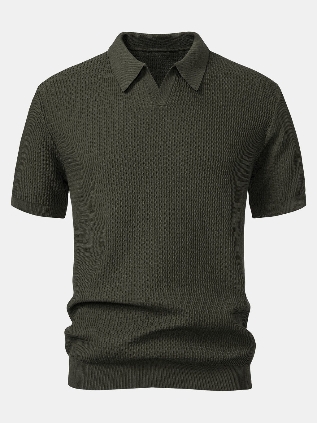 Wave Jacquard Knit V Neck Polo Shirt & Cotton Chino Shorts