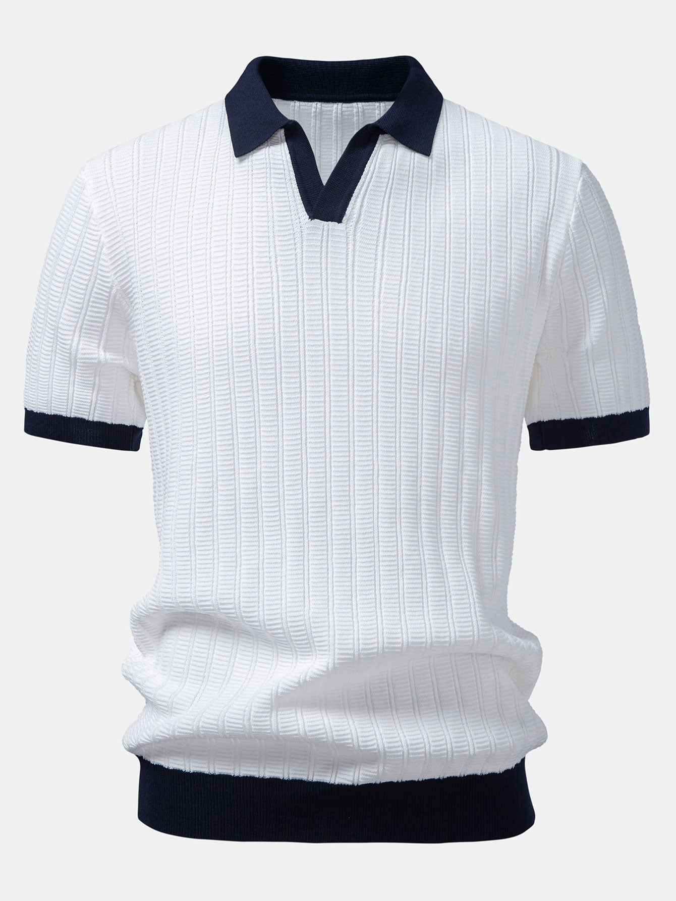 Contrast Textured Johnny Collar Knit Polo & Slim Fit Tapered Trousers