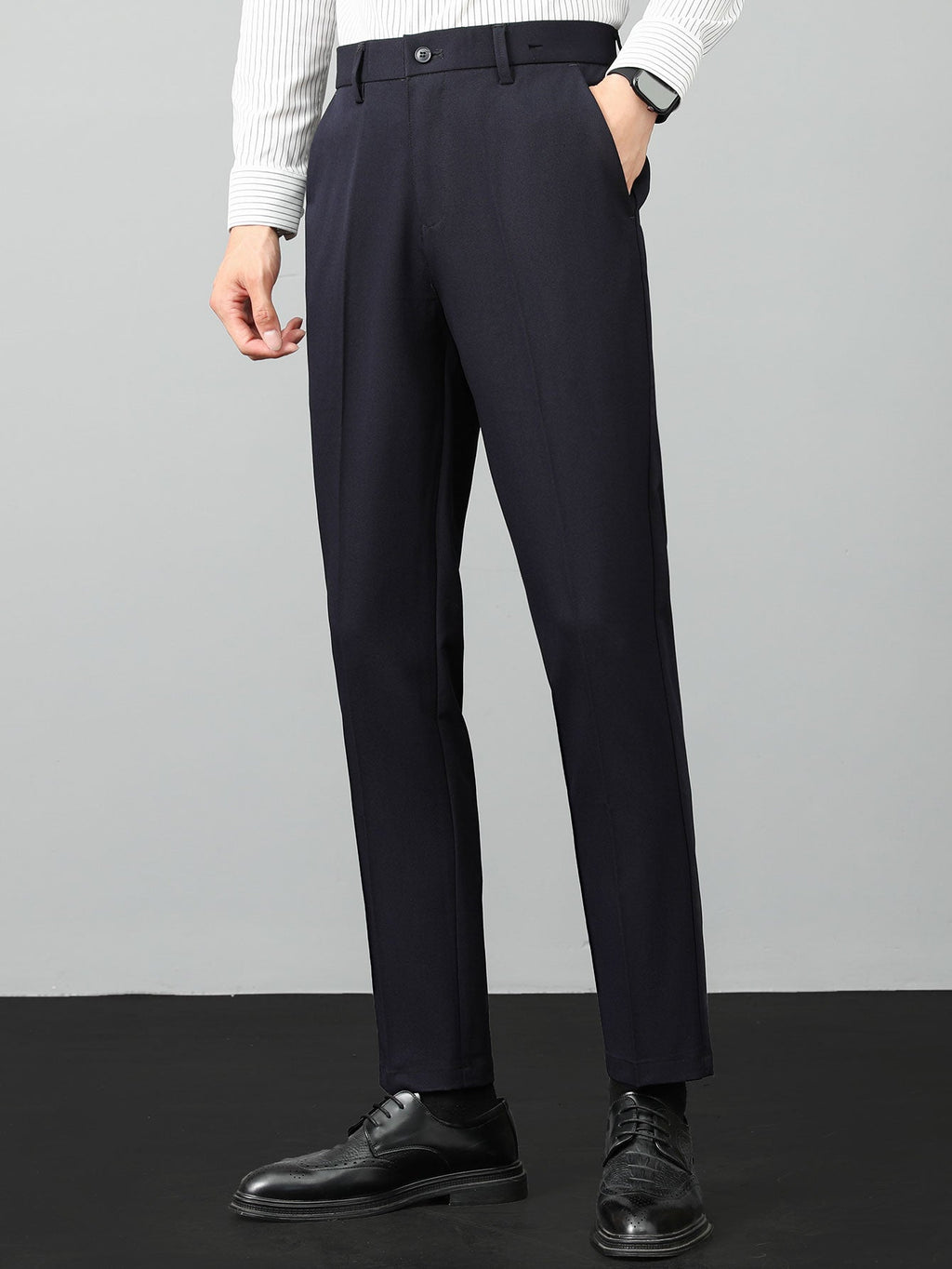 Contrast Trim Waffle Zipper Knit Polo & Slim Fit Tapered Trousers