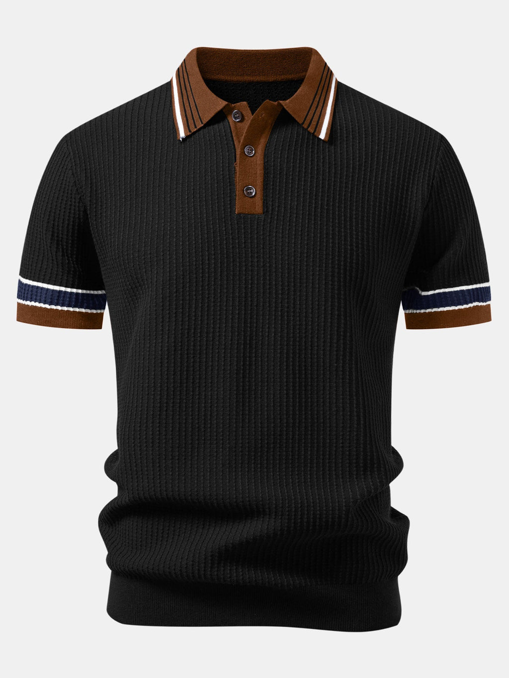 Contrast Stripe Trim Waffle Knit Polo & Slim Fit Tapered Trousers