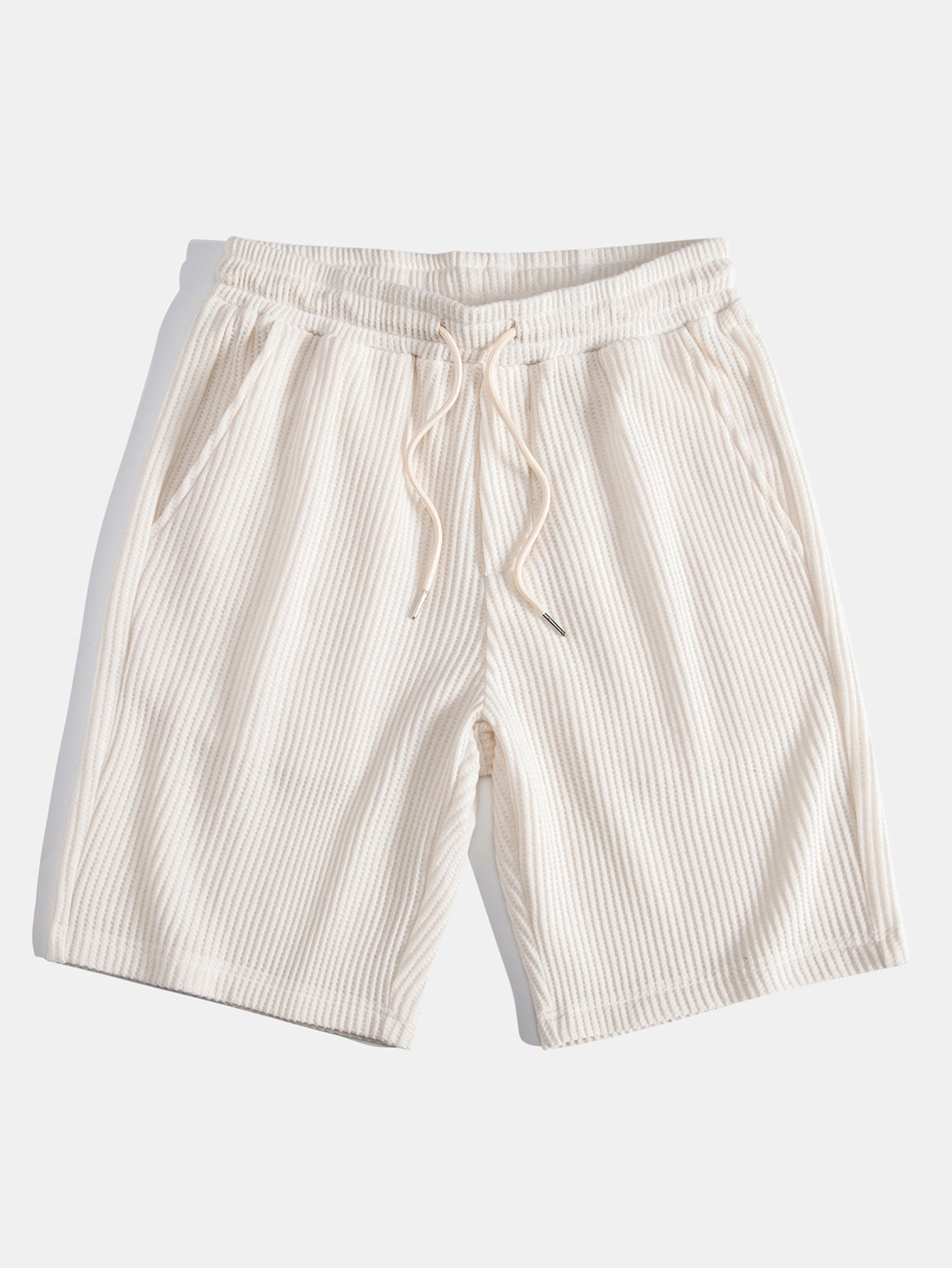 Short Sleeved Waffle V-neck Polo & Drawstring Knitted Waffle Shorts