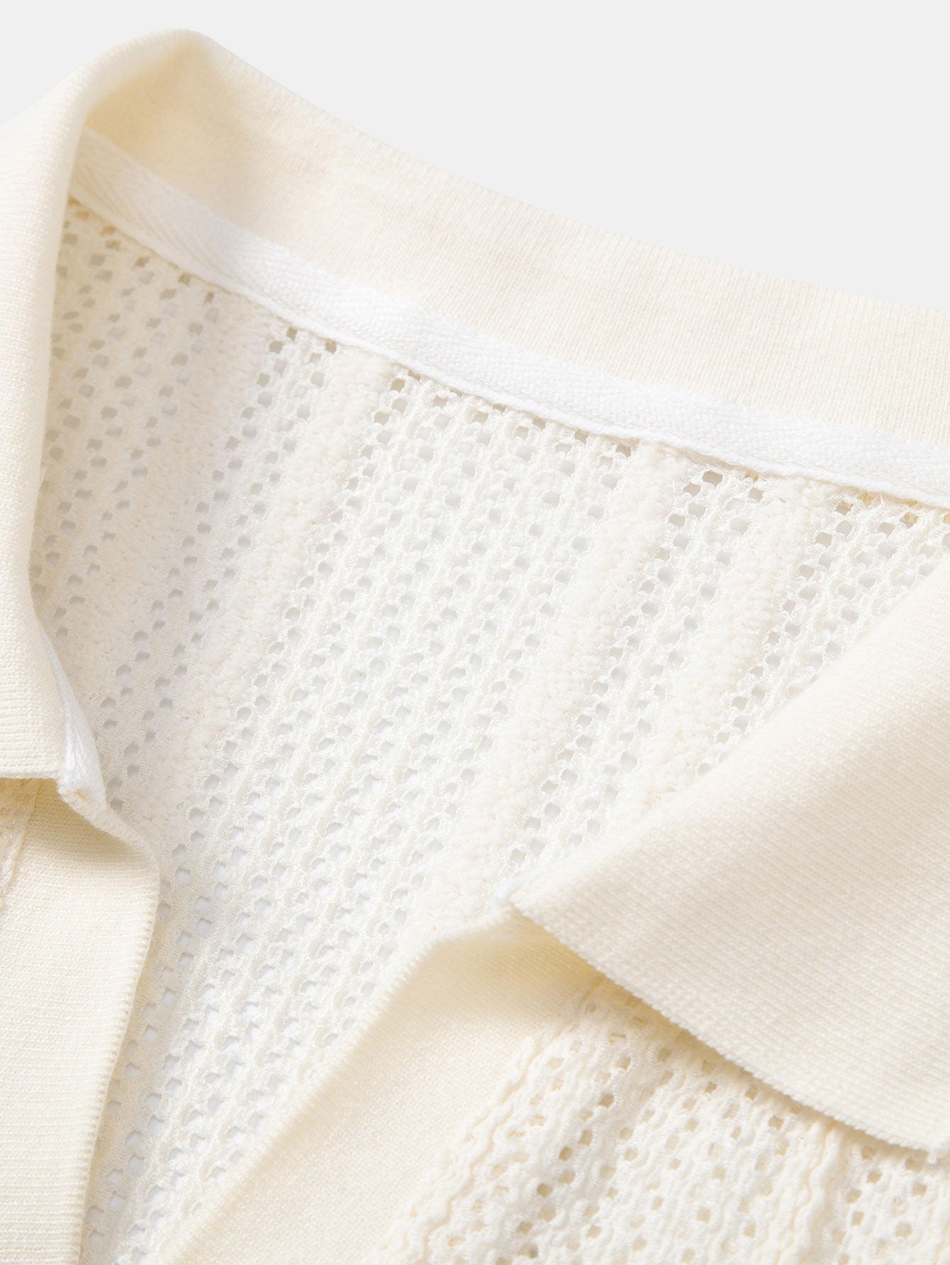 Relax Fit Striped Open Knit Polo & Straight Leg Linen Pants
