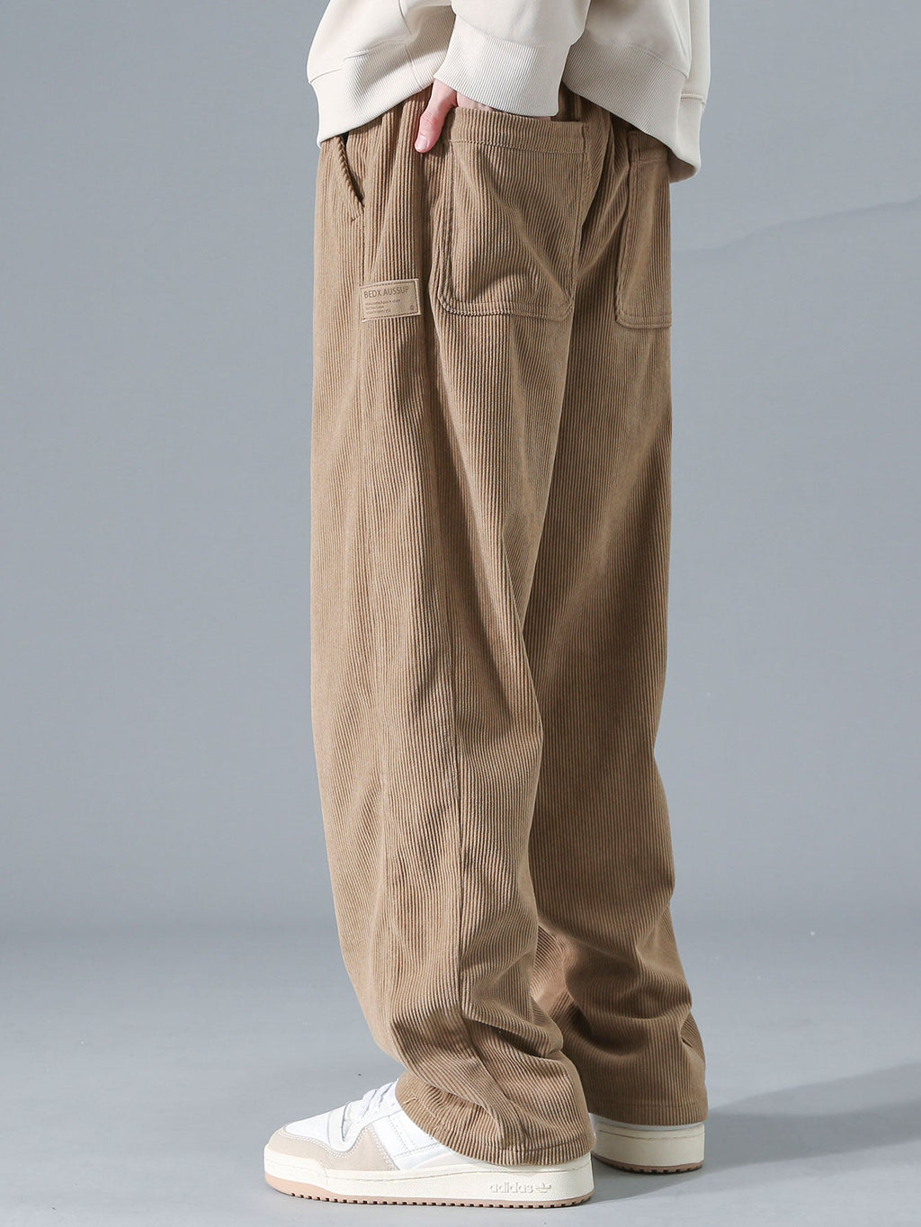 Relax Fit Contrast Corduroy Polo Collar Sweatshirt & Straight Leg Corduroy Pants