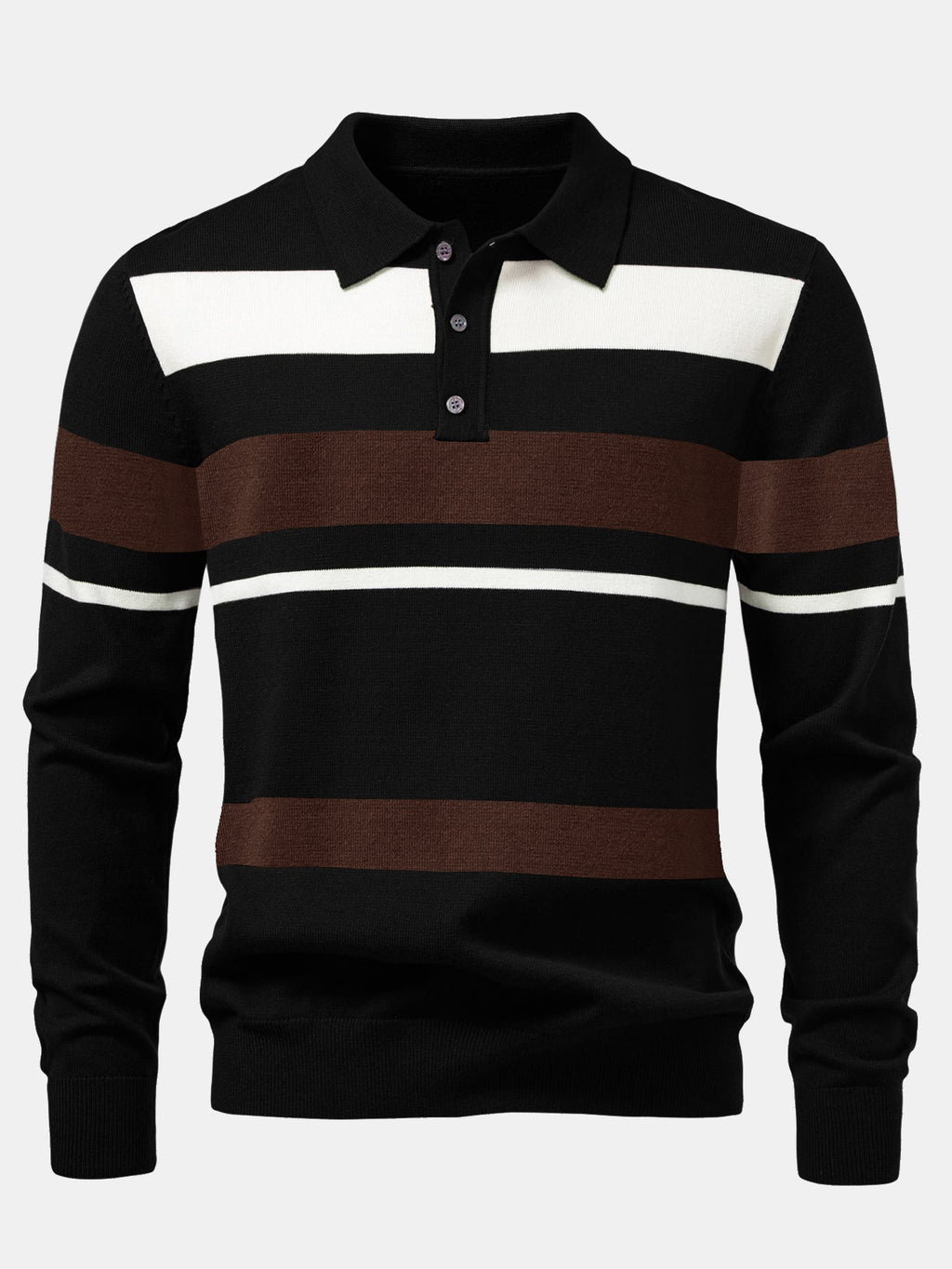 Long Sleeve Stripe Knit Polo Shirt & Slim Fit Tapered Trousers