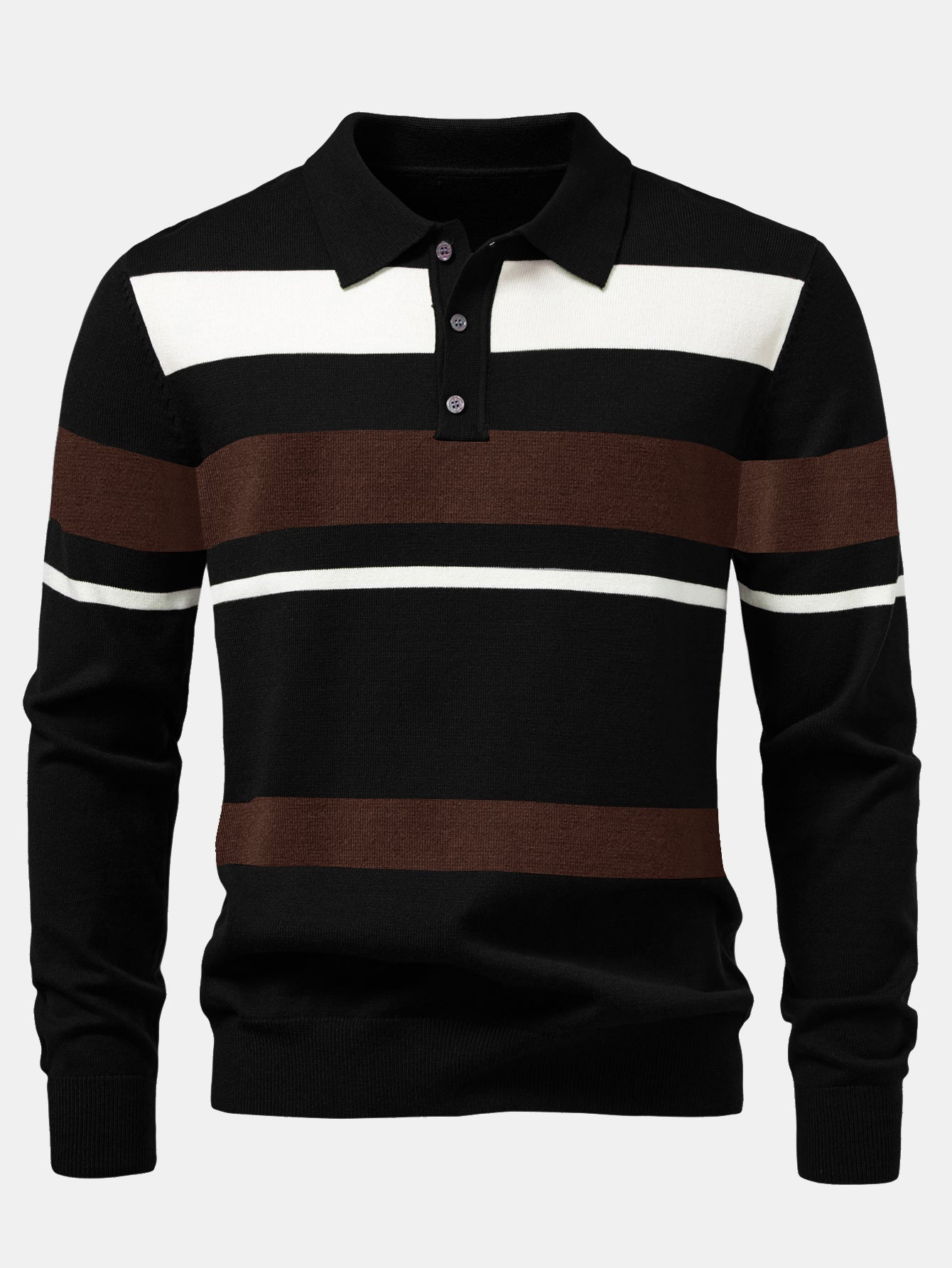 Long Sleeve Stripe Knit Polo Shirt & Slim Fit Tapered Trousers