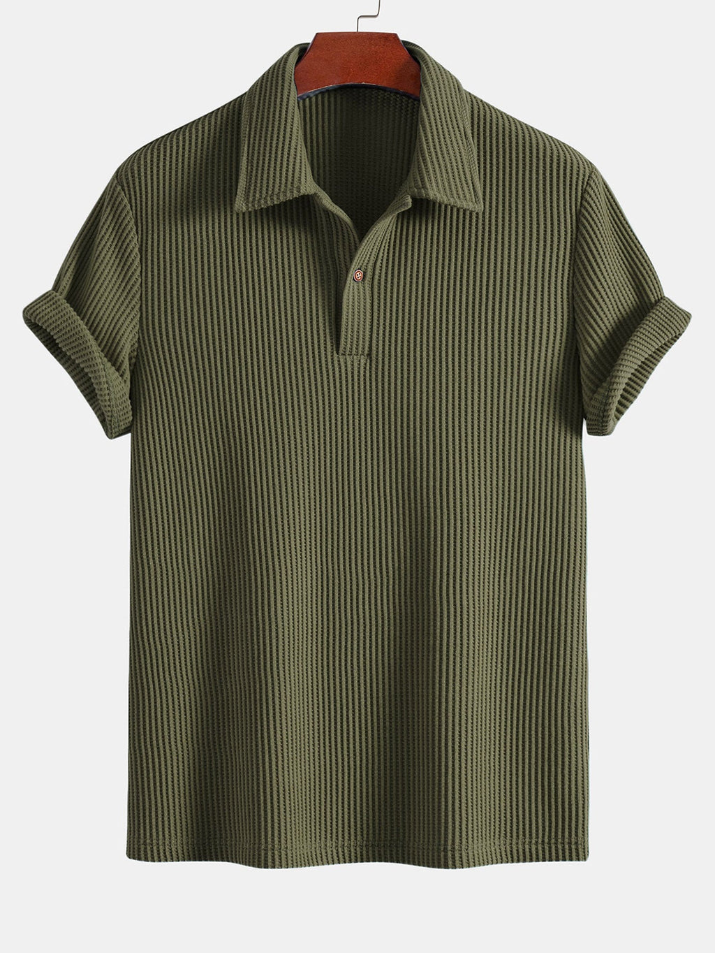 Short Sleeved Waffle Polo & Straight Leg Linen Pants