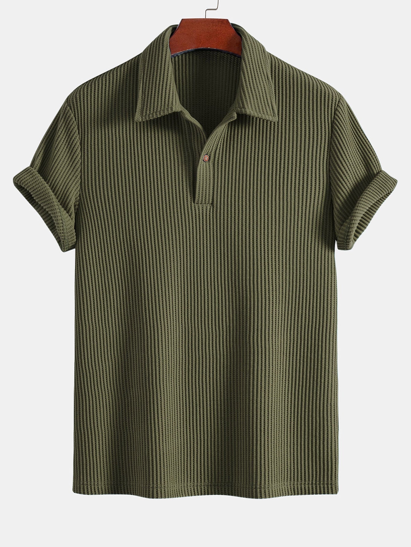 Short Sleeved Waffle Polo & Drawstring Knitted Waffle Shorts