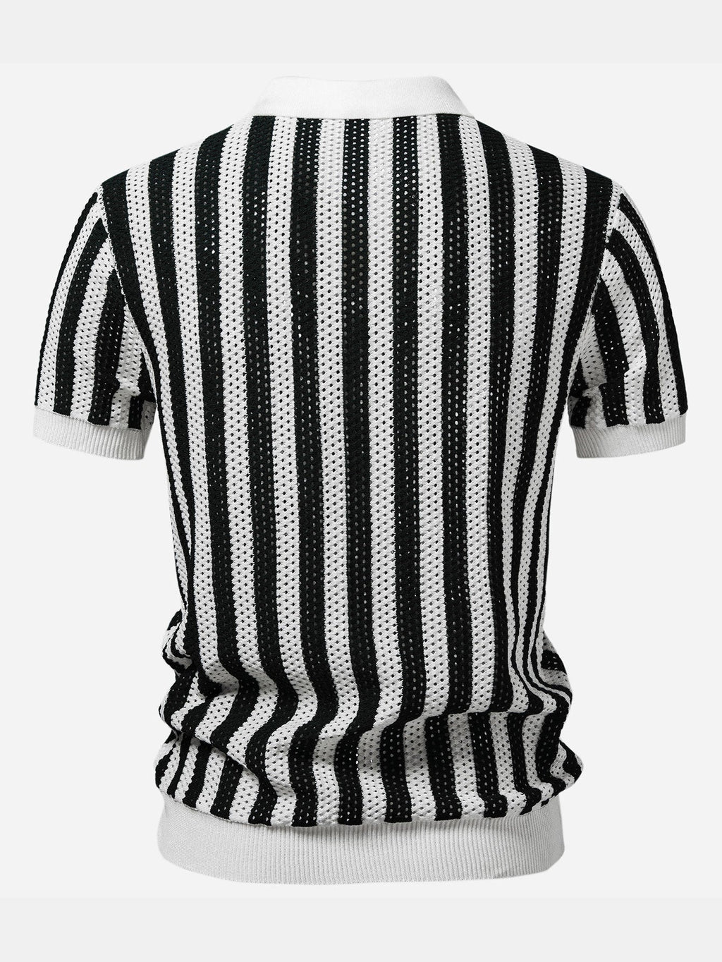 Stripe Johnny Collar Open Knit Polo & Straight Leg Linen Pants